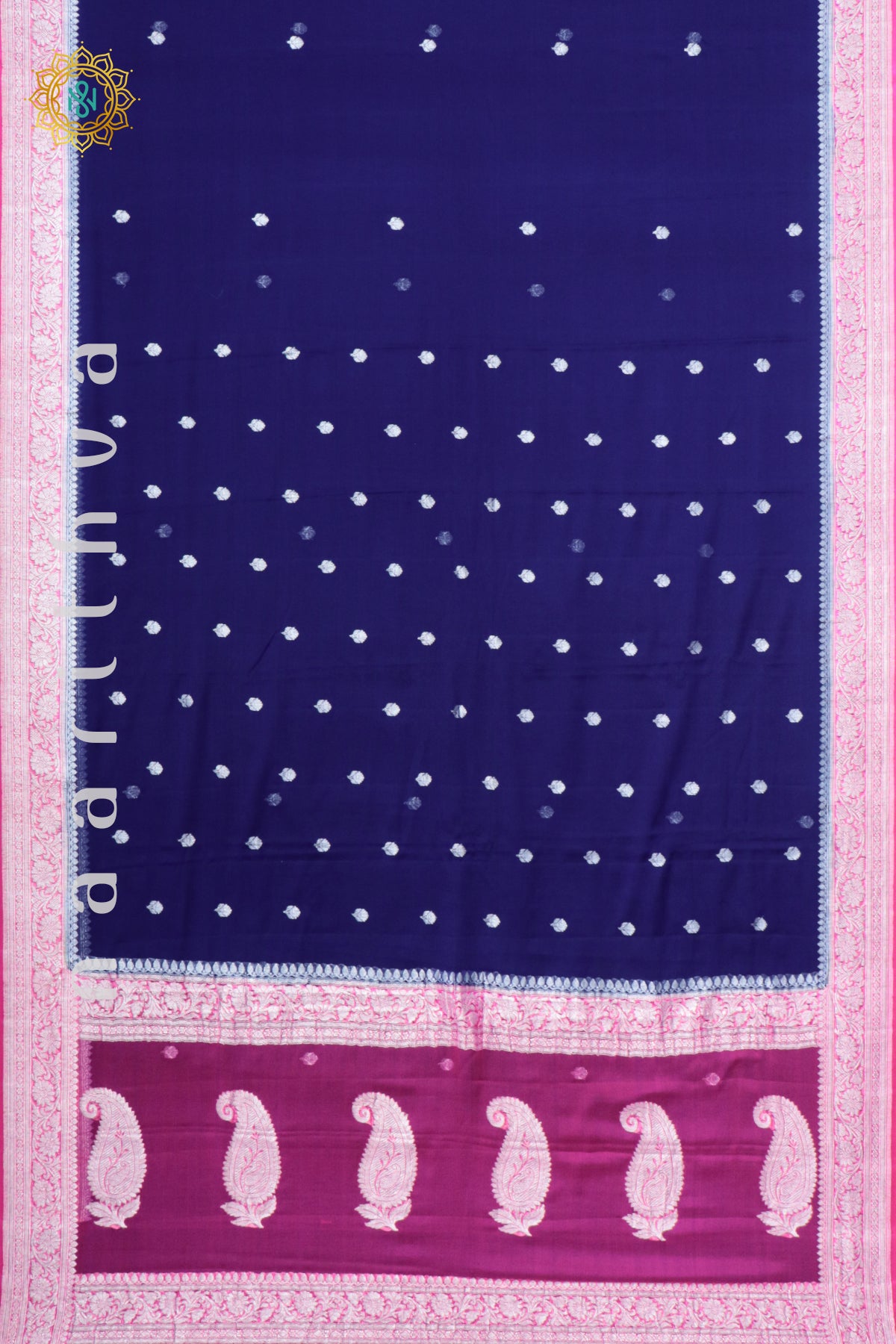 BLUE WITH PINK - PURE BANARASI CHIFFON