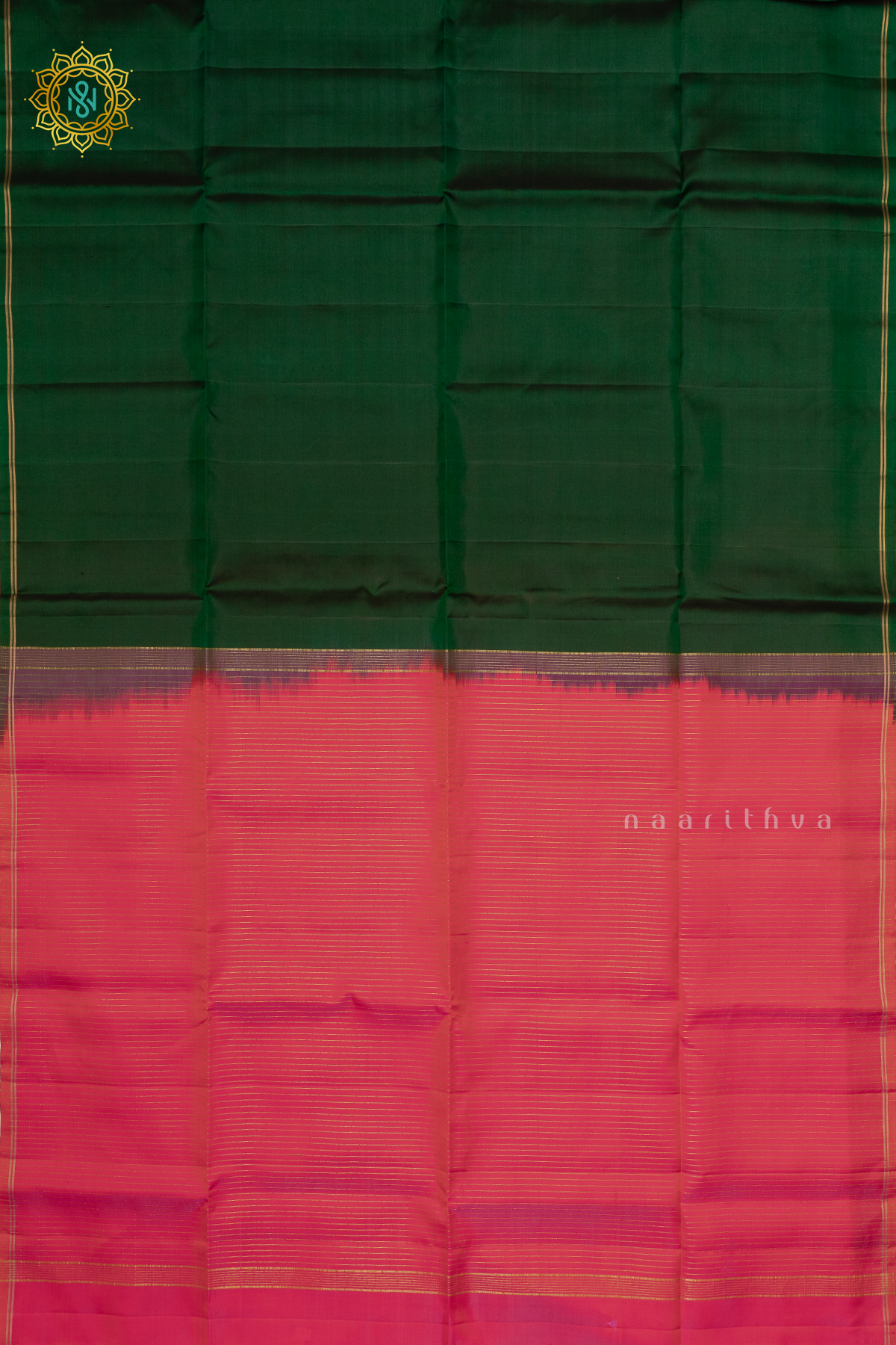 BOTTLE GREEN WITH PINK - PURE KANJIAVARAM SOFT SILK