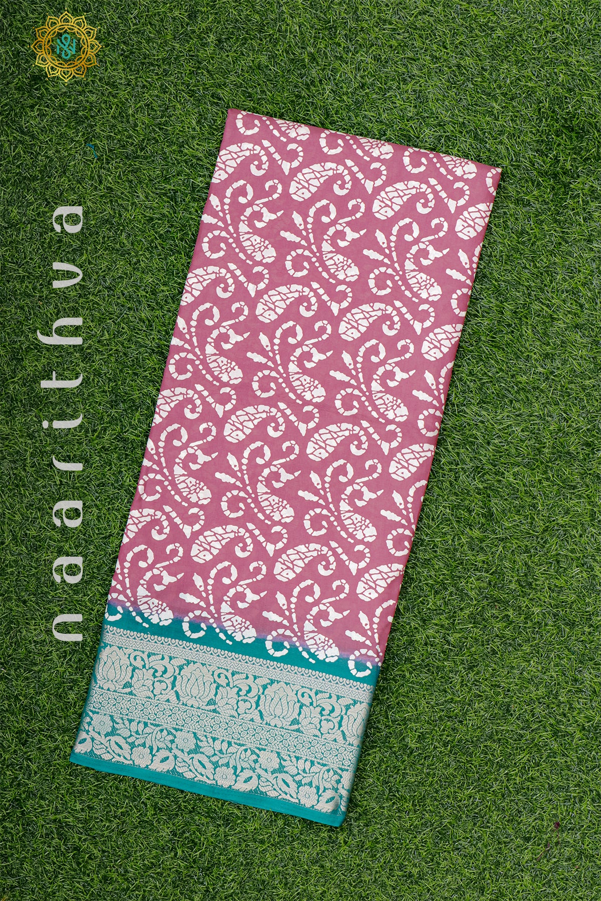 PINK WITH CYAN GREEN - DOLA SILK