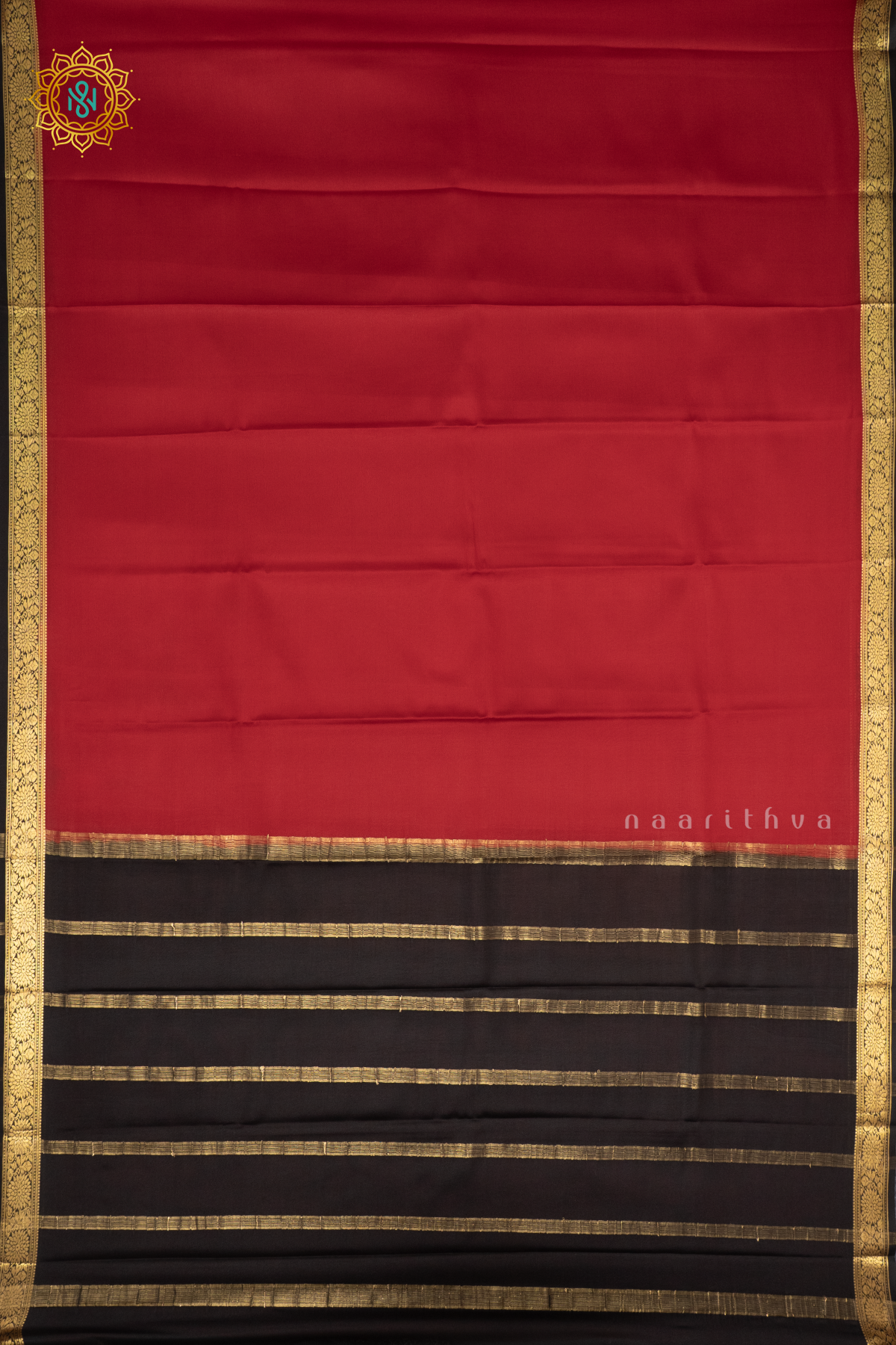 RED WITH BLACK - PURE MYSORE CREPE SILK