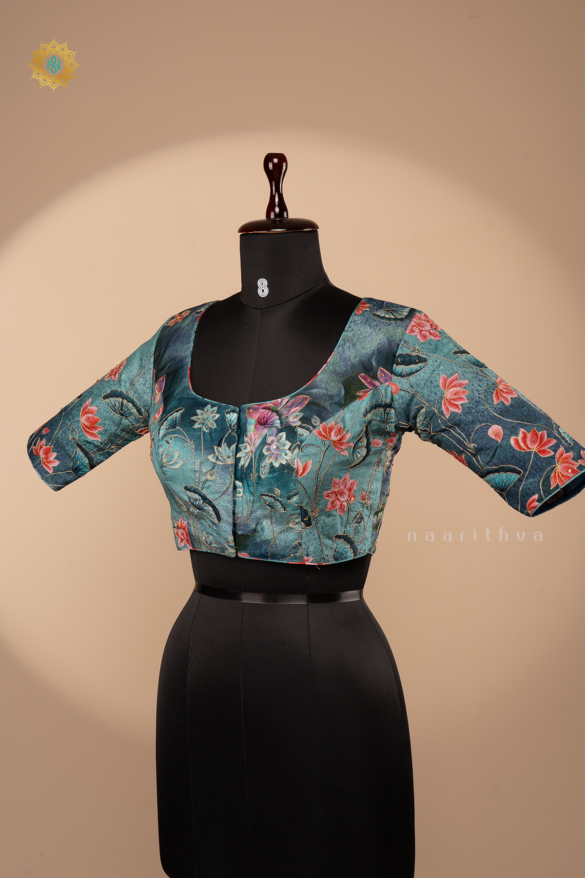 GREY - READYMADE BLOUSE IN DOLA SILK WITH PICHWAI PRINTS & HAND EMBROIDERY