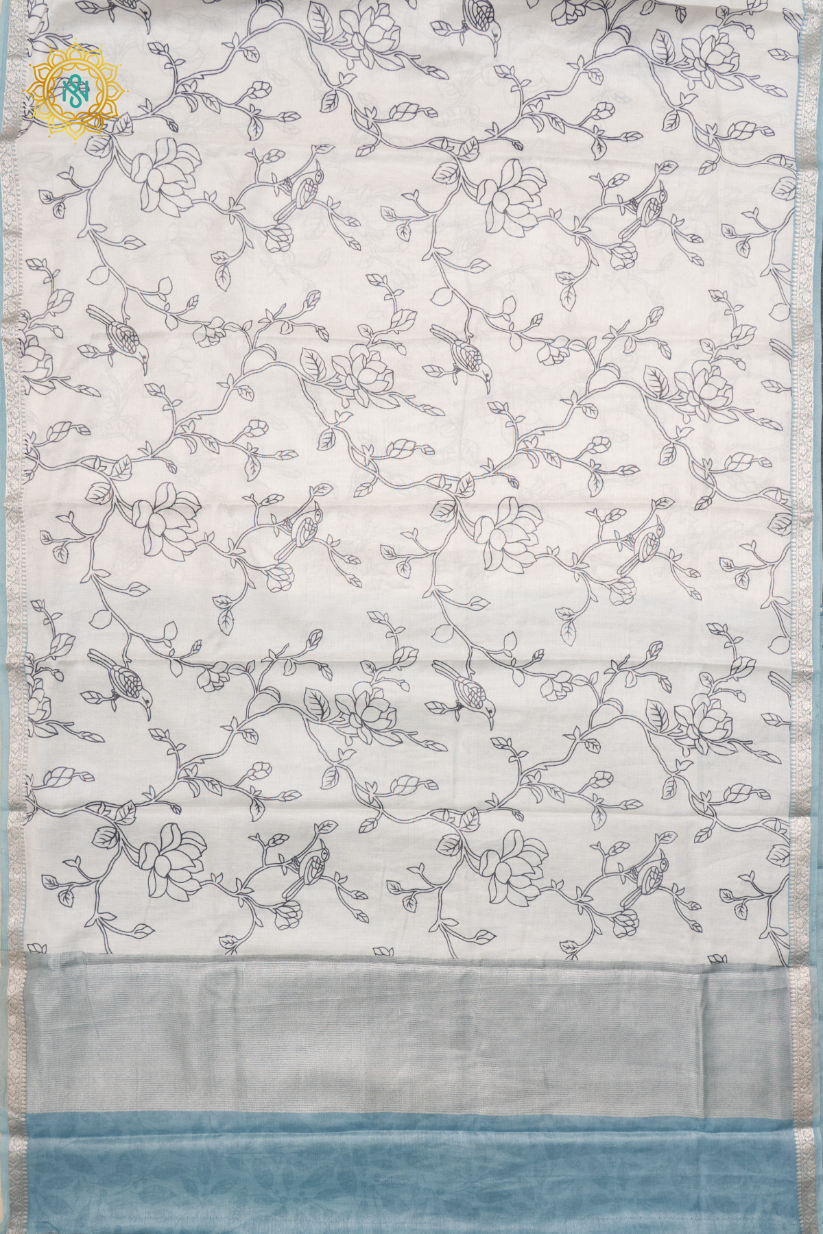 WHITE WITH AQUA BLUE - COTTON TISSUE