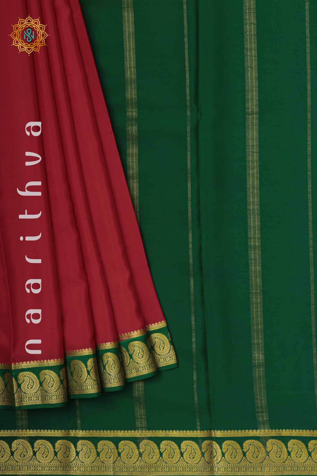 RED WITH GREEN - PURE MYSORE CREPE SILK