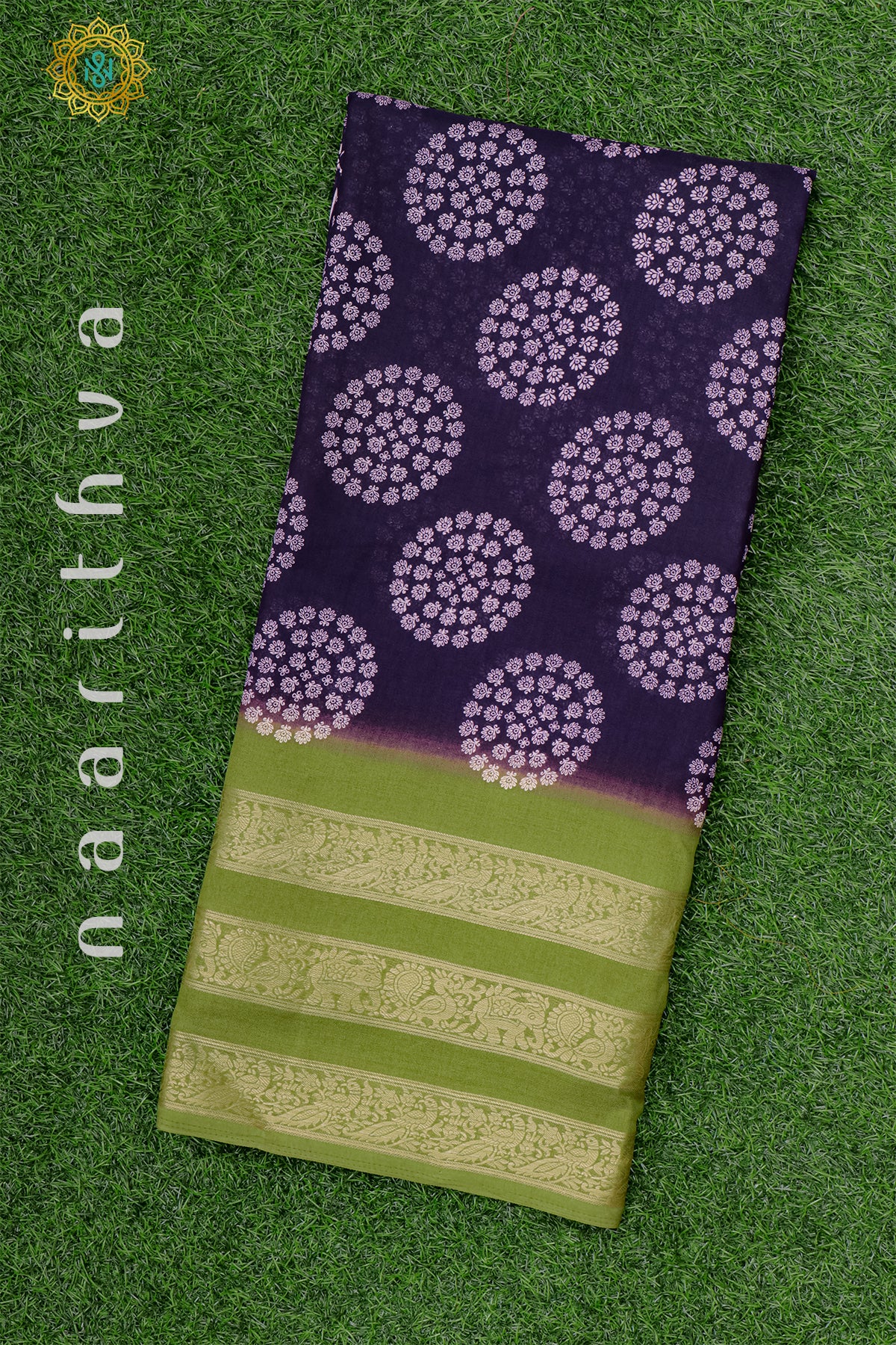 PURPLE WITH GREEN - SEMI GEORGETTE