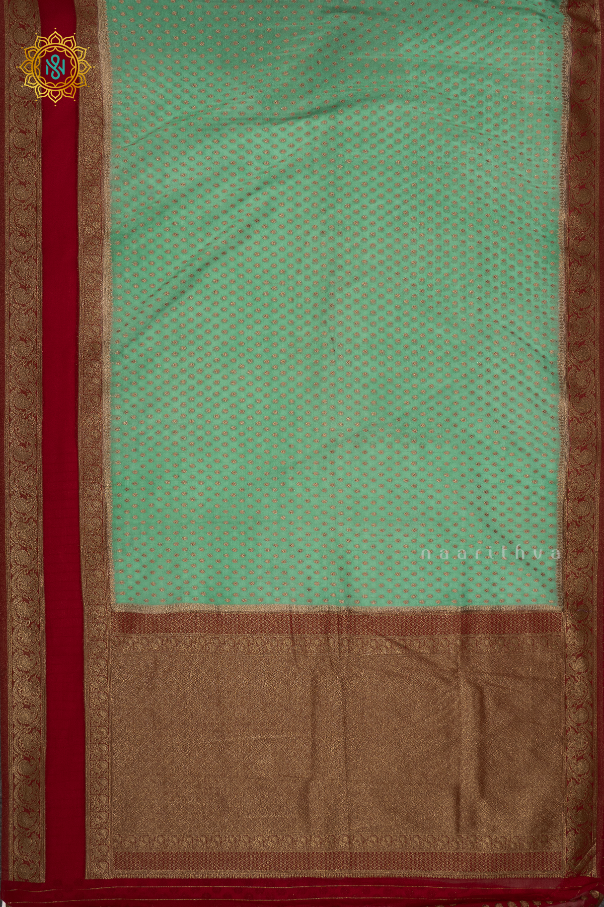 AQUA GREEN WITH RED - SEMI CREPE GEORGETTE