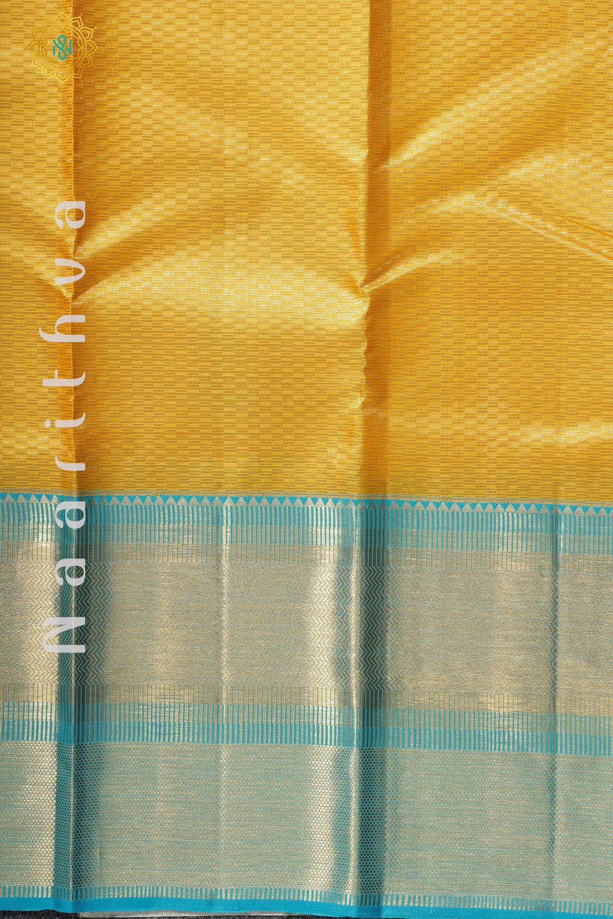 GOLDEN YELLOW WITH SKY BLUE - PURE KANJIVARAM SILK