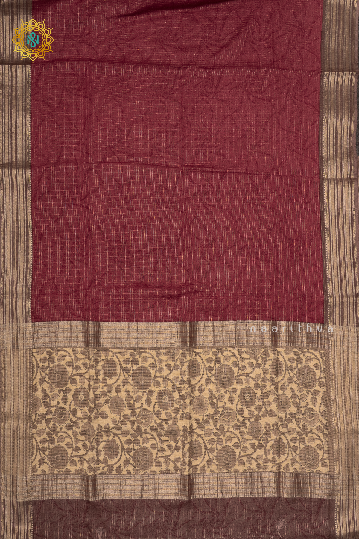 MAROON WITH BEIGE - SEMI CREPE SILK
