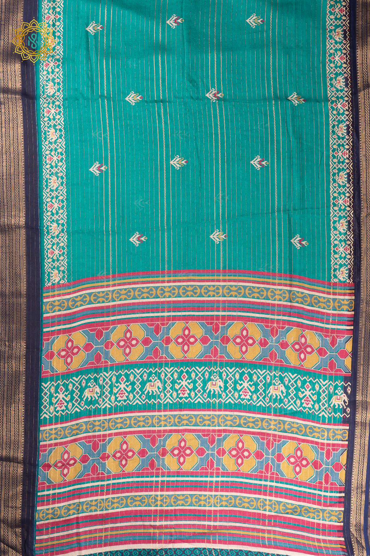 AQUA BLUE WITH NAVY BLUE - SEMI GEORGETTE