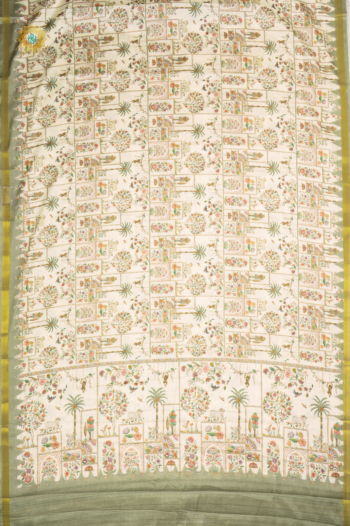 OFF WHITE WITH PISTA GREEN - SOFT TUSSAR