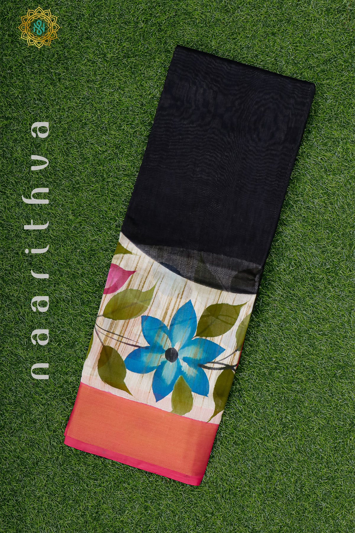 BLACK WITH PINK - CHANDERI SILK WITH HAND PAINTED