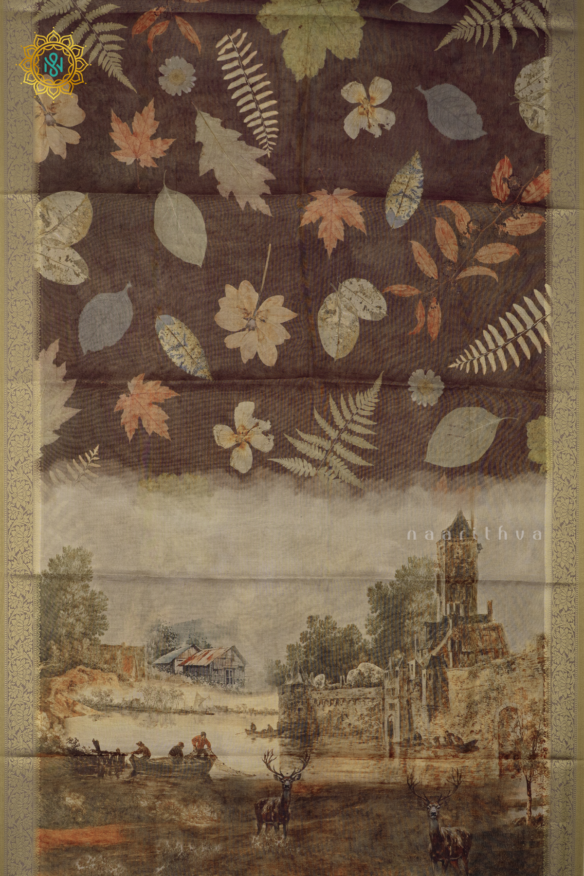 BROWN WITH OFF WHITE - LINEN TISSUE