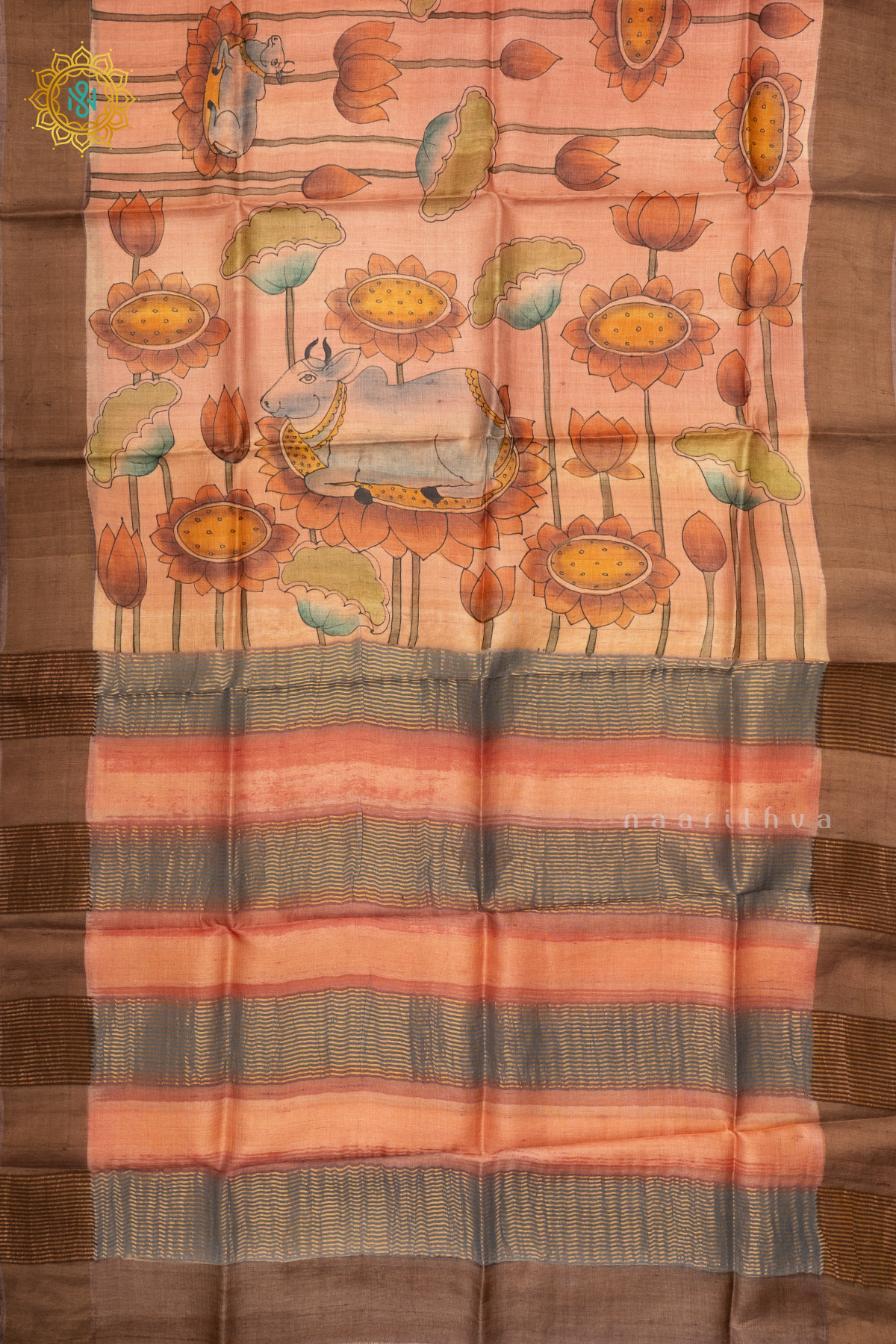 PEACHISH WITH YELLOW - PURE TUSSAR SILK