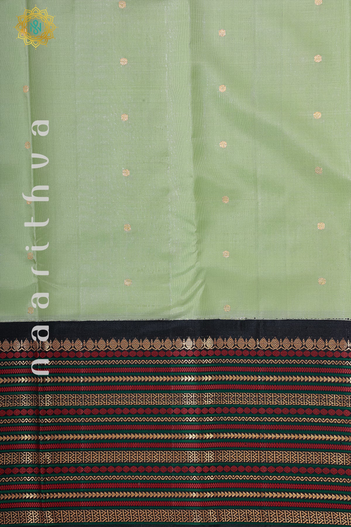 PISTA GREEN WITH BLACK - PURE KANJIVARAM SILK