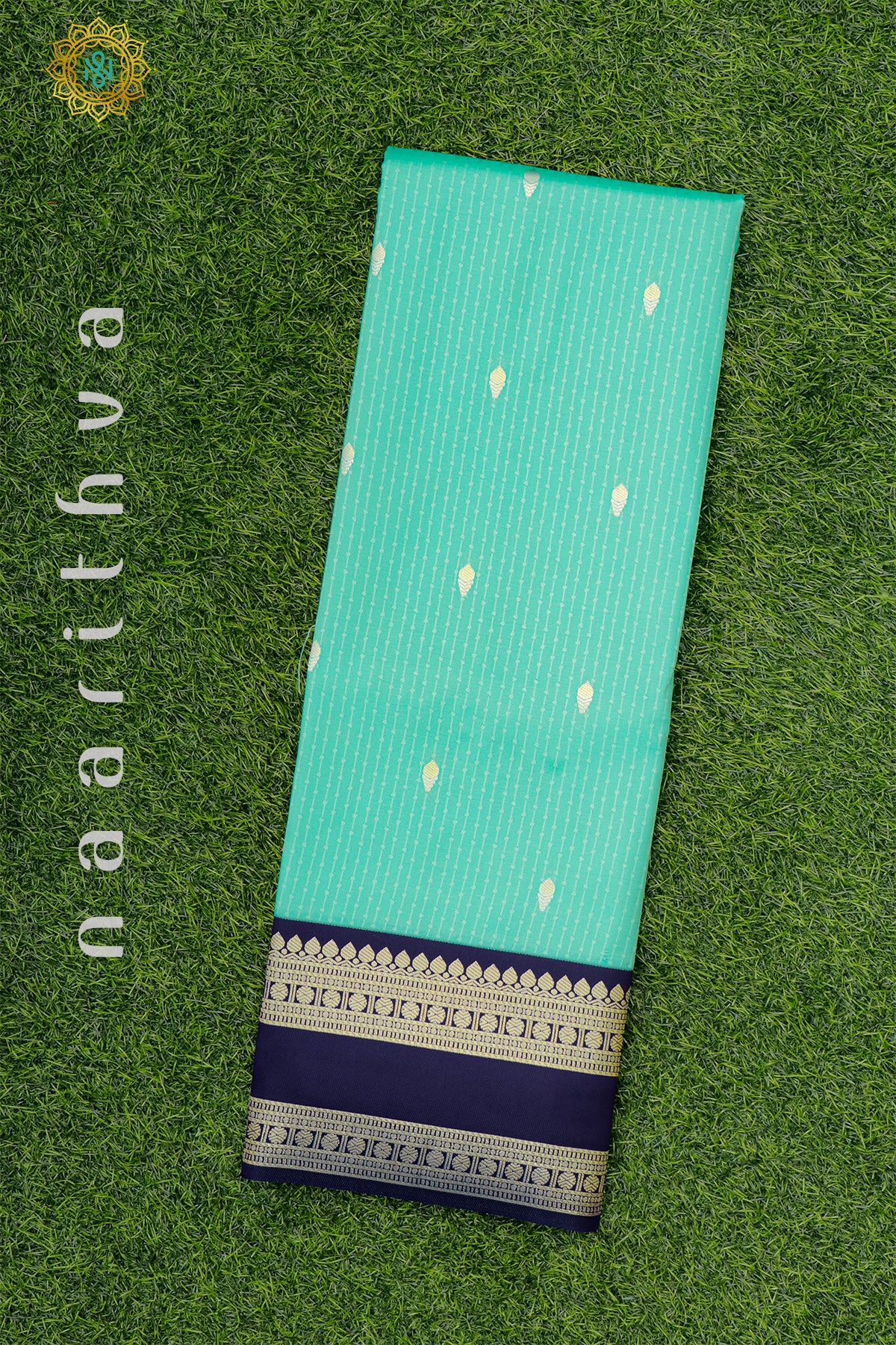 PRE-BOOKING - AQUA GREEN WITH NAVY BLUE - SEMI SILK