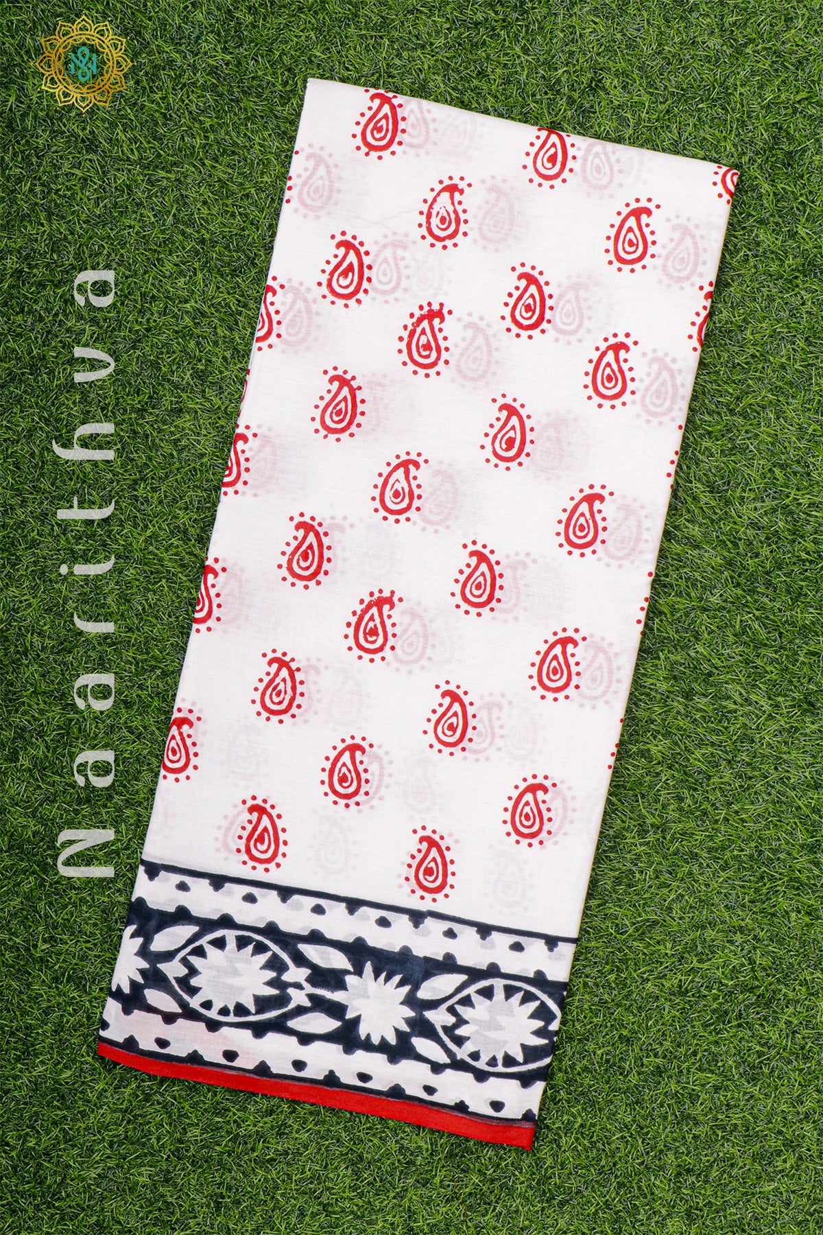 WHITE WITH RED - MUL COTTON