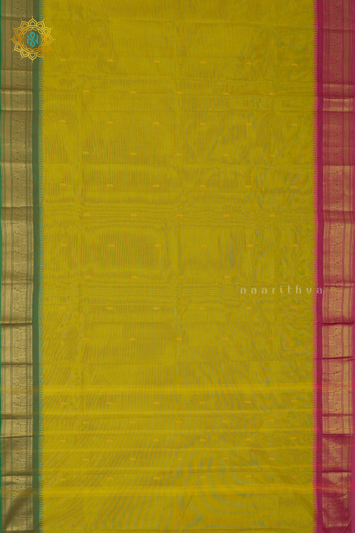 LEMON YELLOW WITH PINKISH MAROON & GREEN - CHETTINAD COTTON
