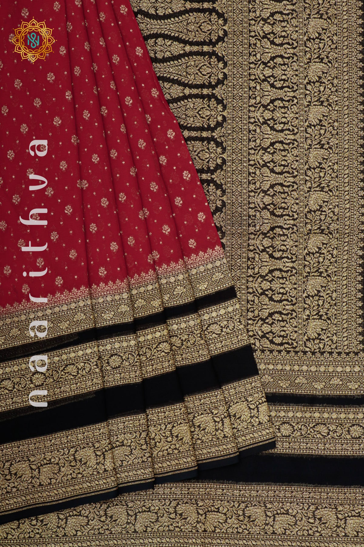 RED WITH BLACK - PURE HANDLOOM KHADDI GEORGETTE BANARAS