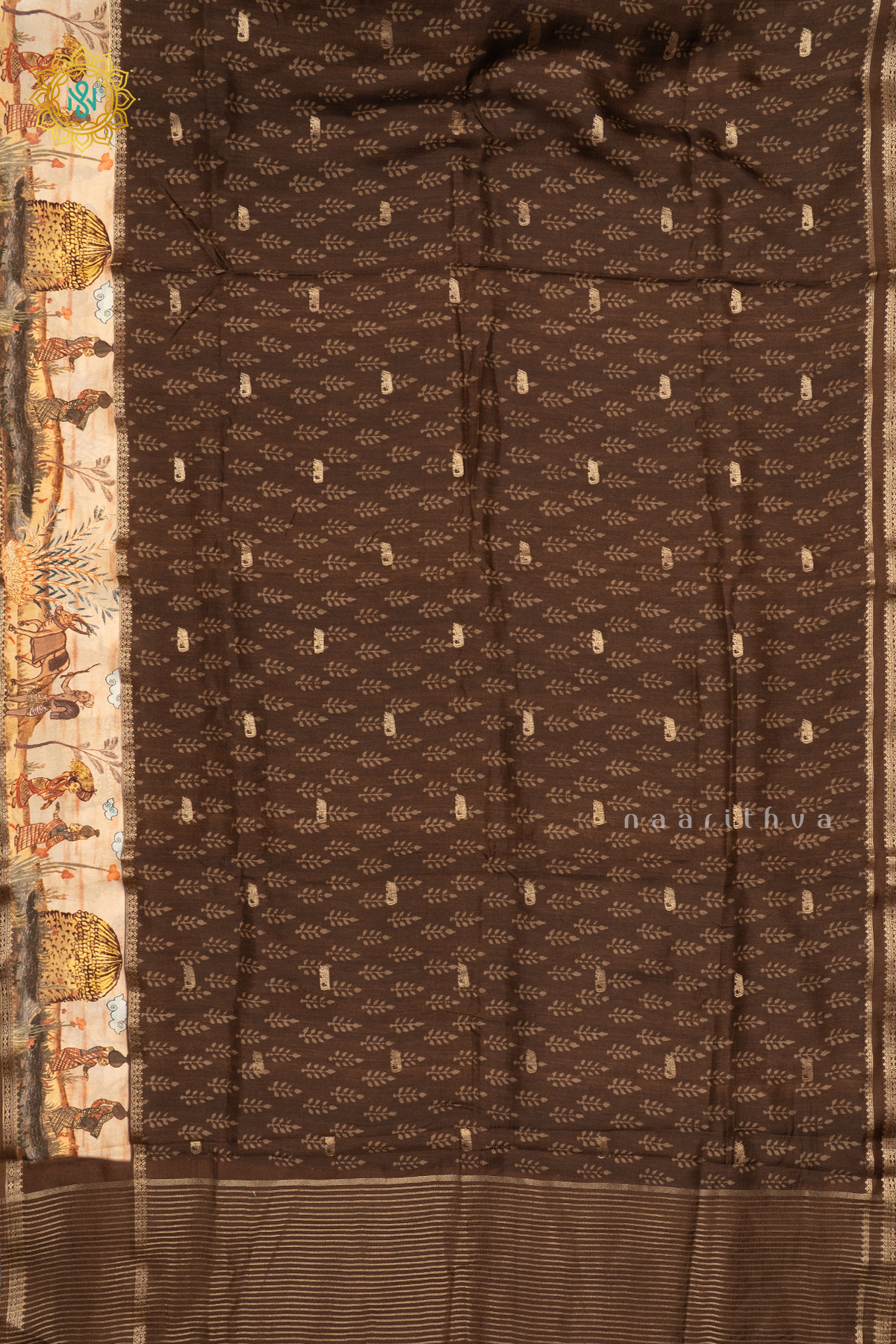 BROWN WITH BEIGE - SEMI CREPE SILK