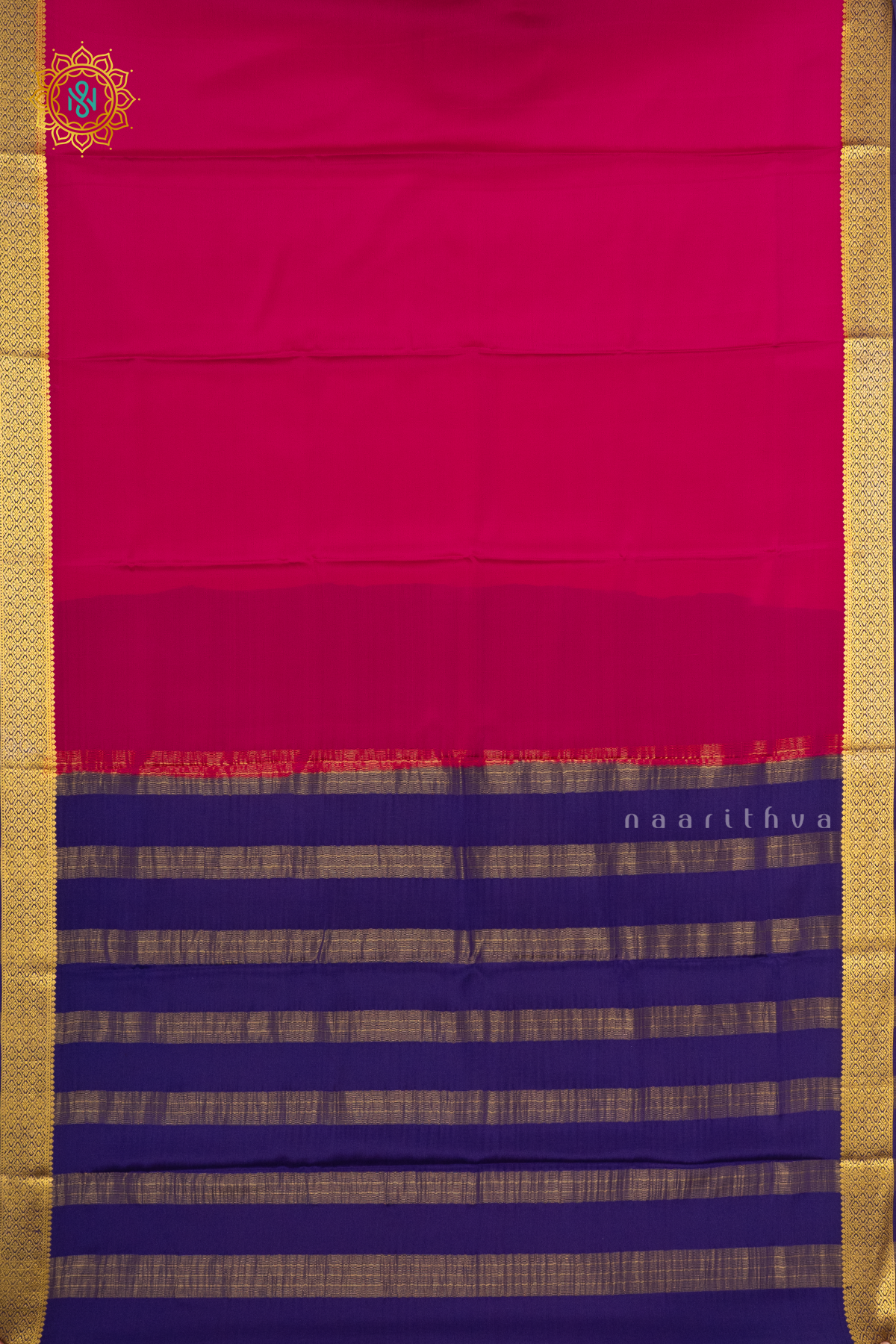 PINK WITH BLUE - PURE MYSORE CREPE SILK