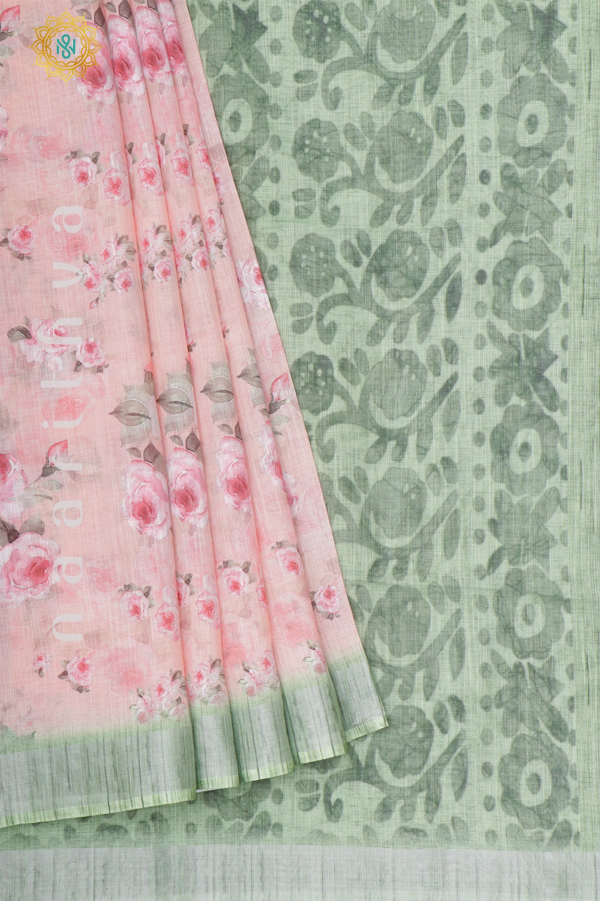 PEACH WITH GREEN - LINEN BY COTTON