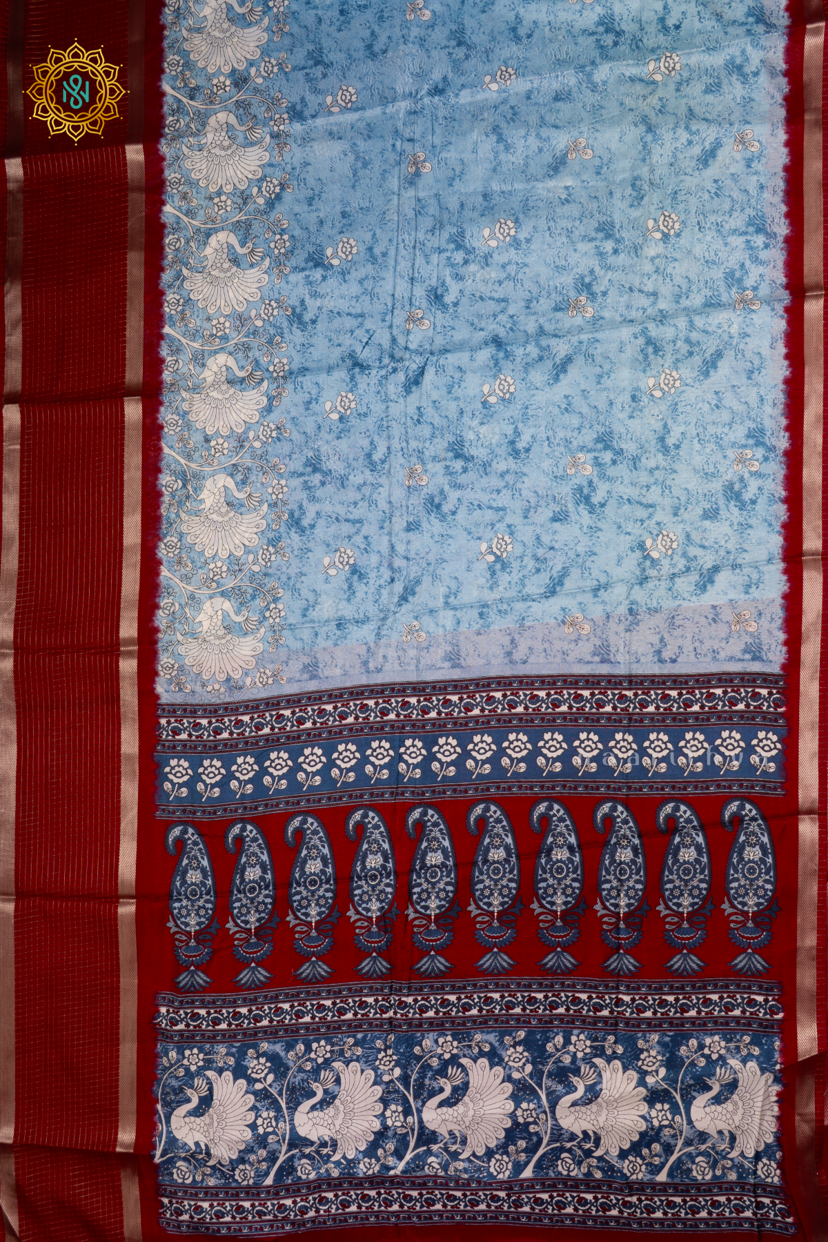 LIGHT BLUE WITH RED - DOLA SILK SAREE