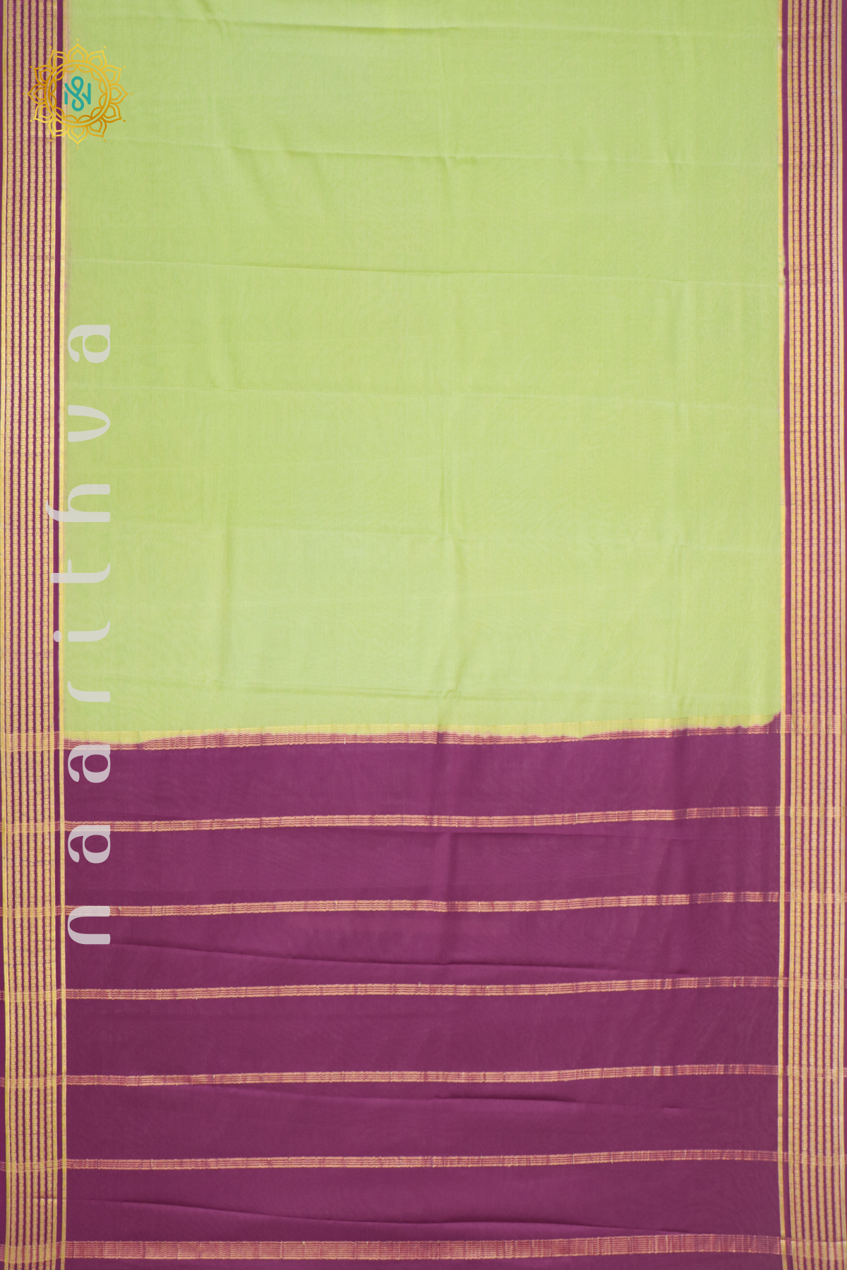 PISTA GREEN WITH MAGENTA - PURE MYSORE CREPE SILK