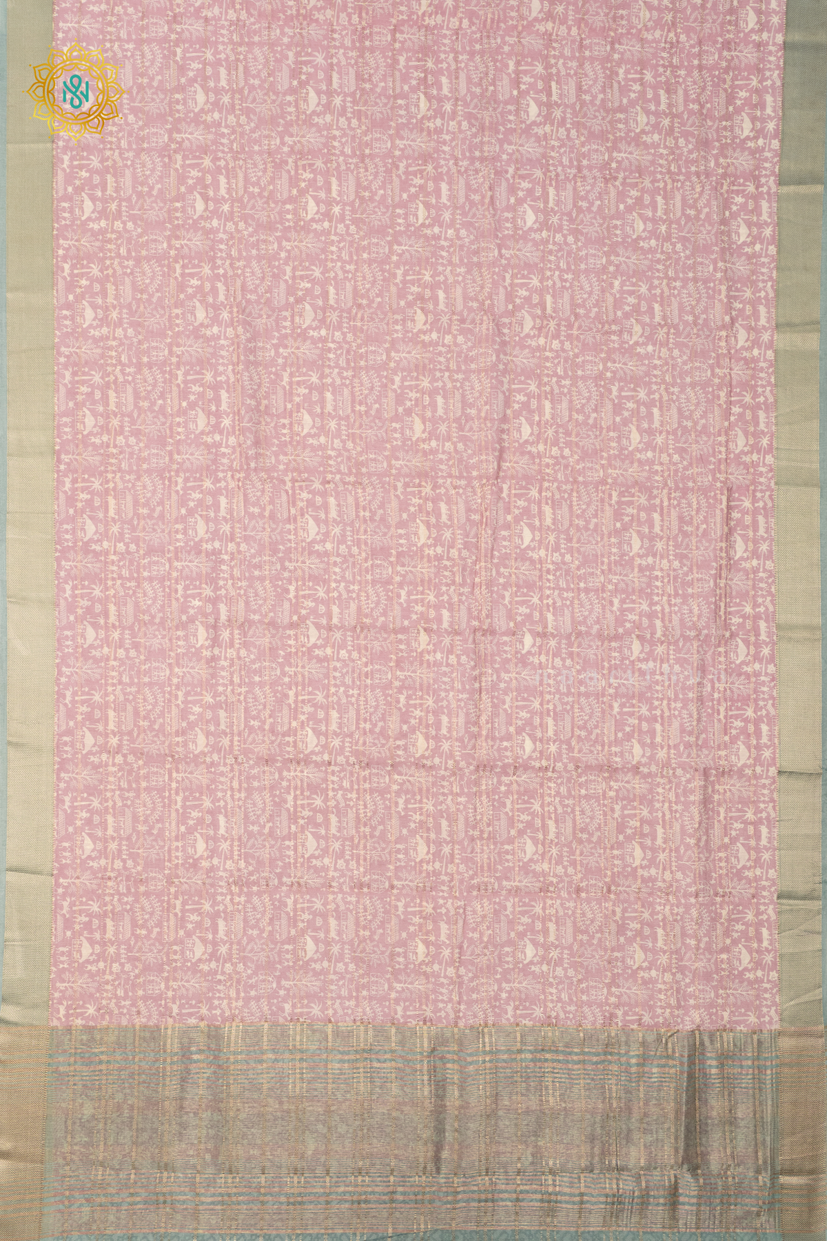 PEACHISH PINK WITH AQUA GREEN - BUTTER CREPE