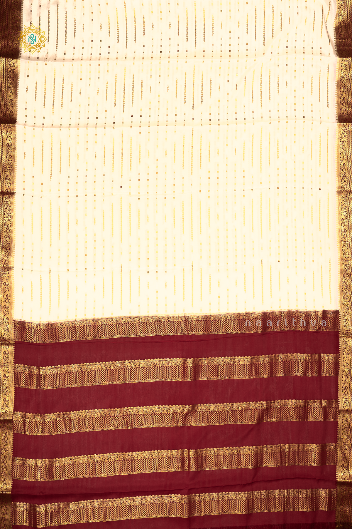 WHITE WITH MAROON - PURE MYSORE CREPE SILK