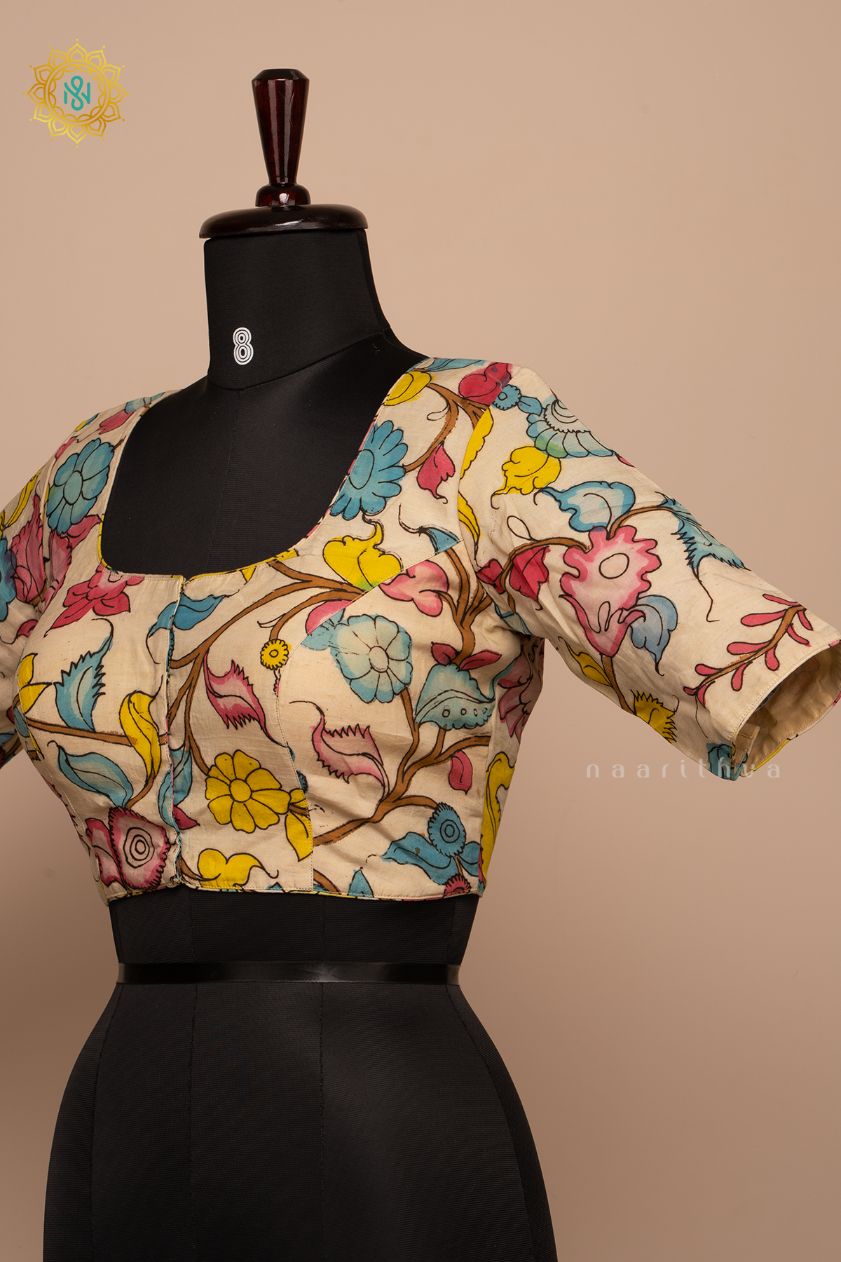 Off White - Pure Silk Hand painted Pen kalamkari readymade blouse