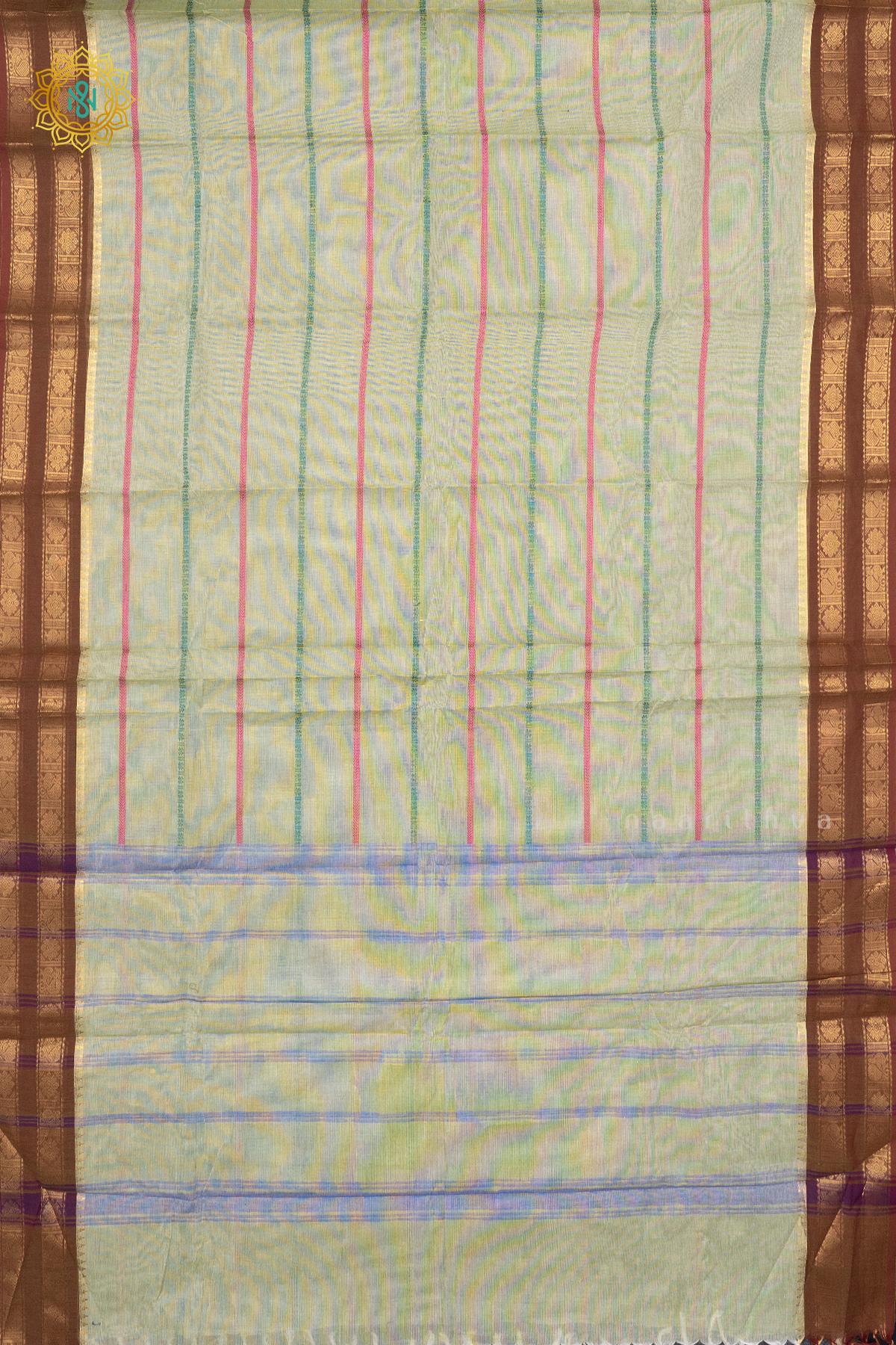 SAGE GREEN WITH BROWN - CHETTINAD COTTON