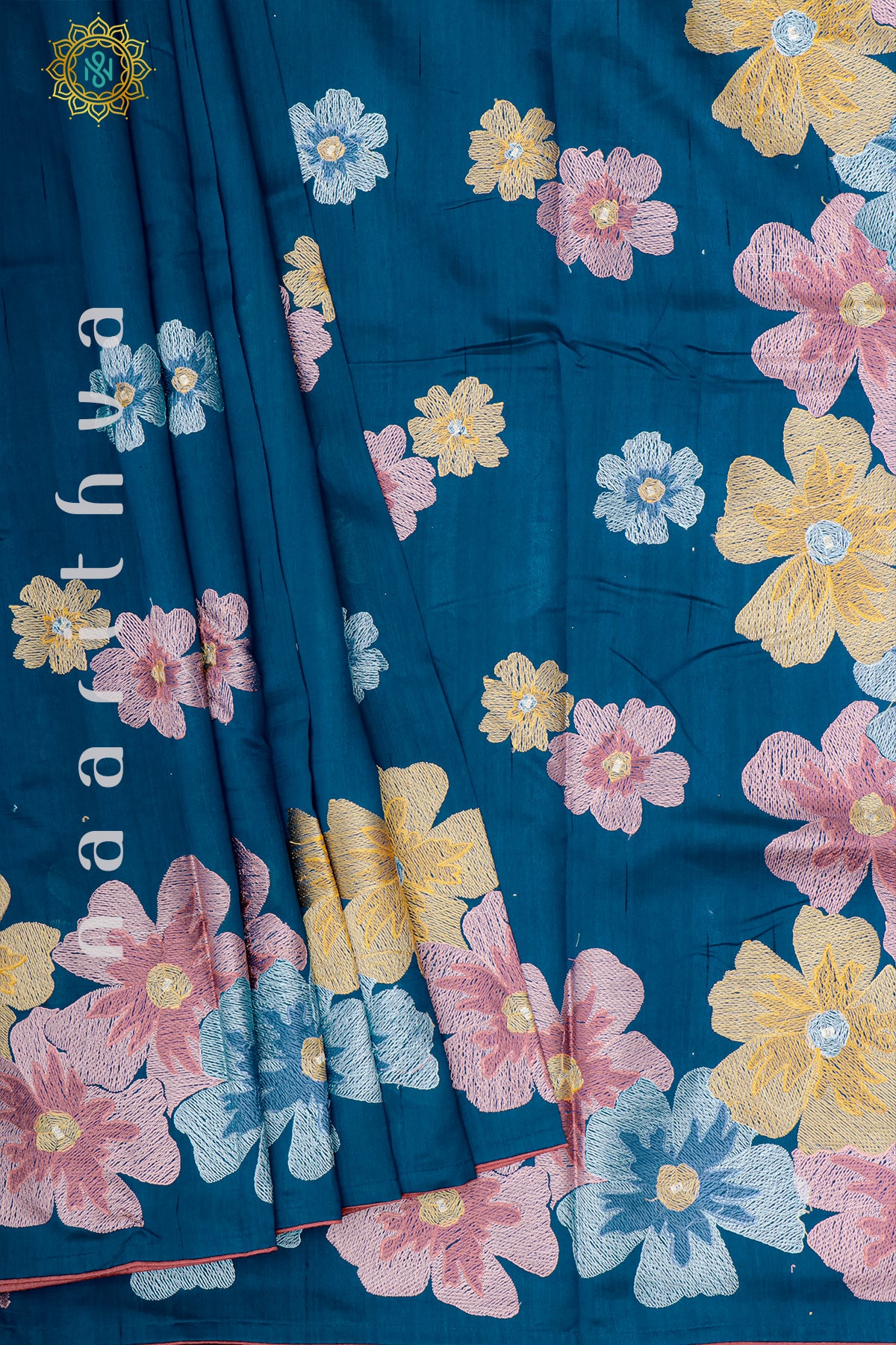 BLUE - SEMI TUSSAR SILK WITH EMBROIDER