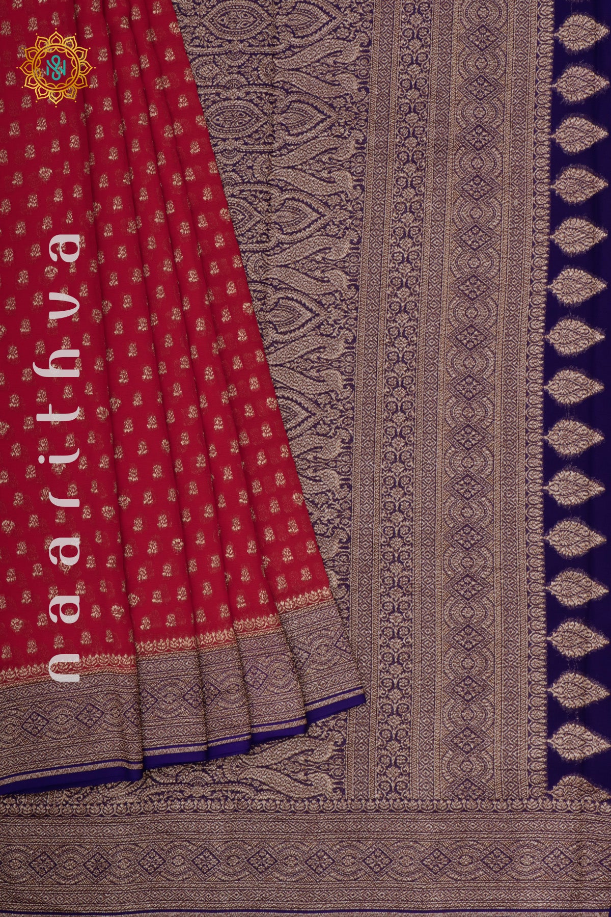 RED WITH BLUE - PURE HANDLOOM KHADDI GEORGETTE BANARAS