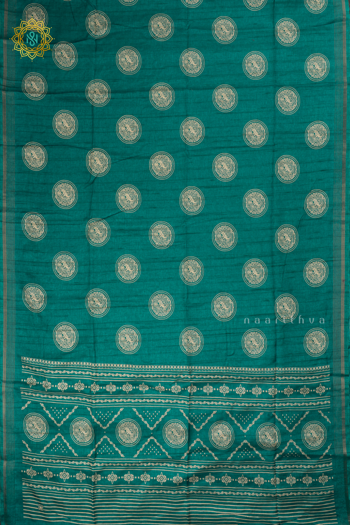 Aqua Blue - Semi Tussar Silk Saree Allover Printed Buttas on the body with Zari Border