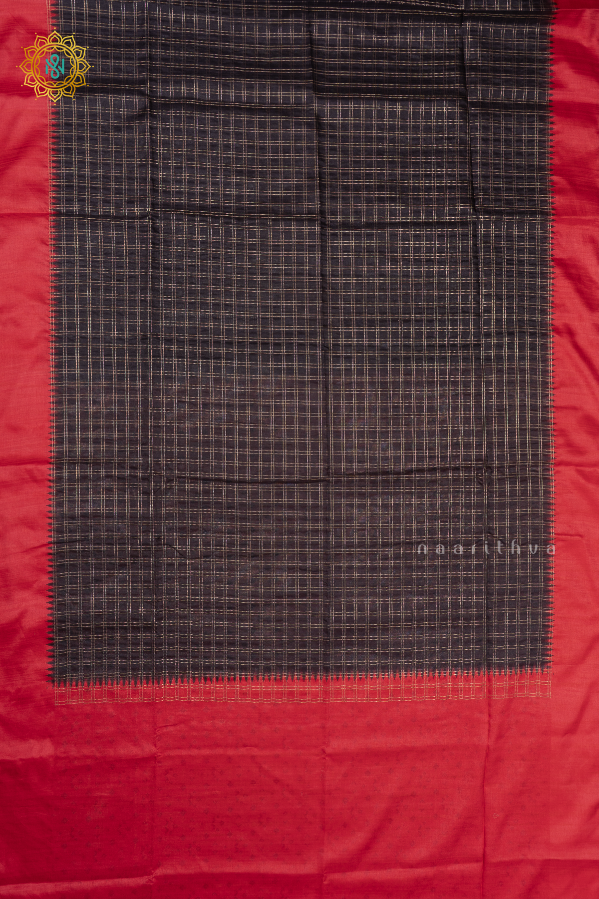BLACK WITH RED - SEMI TUSSAR SILK