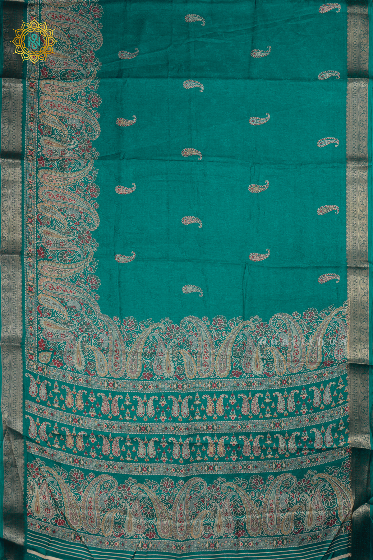 CYAN BLUE - SEMI GEORGETTE SAREE PRINTED BODY WITH ZARI BORDER