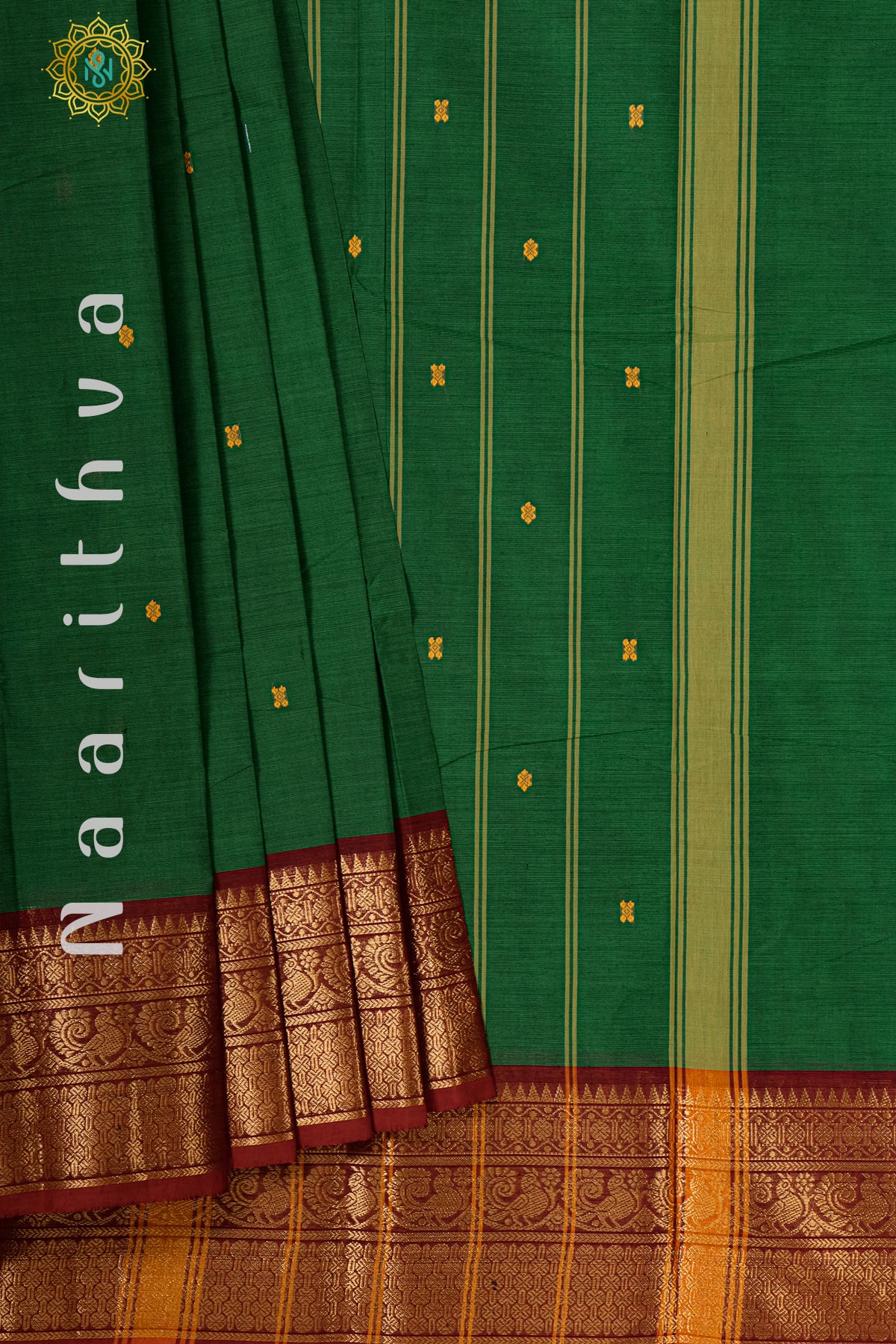 GREEN WITH MAROON - CHETTINAD COTTON