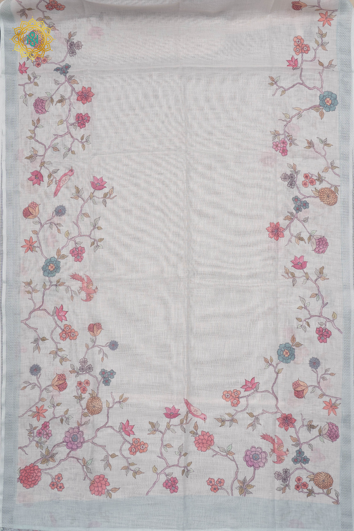 OFF WHITE WITH AQUA BLUE - LINEN BY COTTON