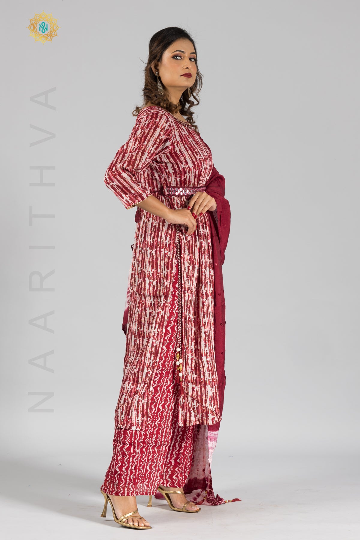 MAROON & WHITE - PARTY WEAR NAYRA CUT SALWAR SUIT WITH PARALLEL CUT PANT & DUPATTA