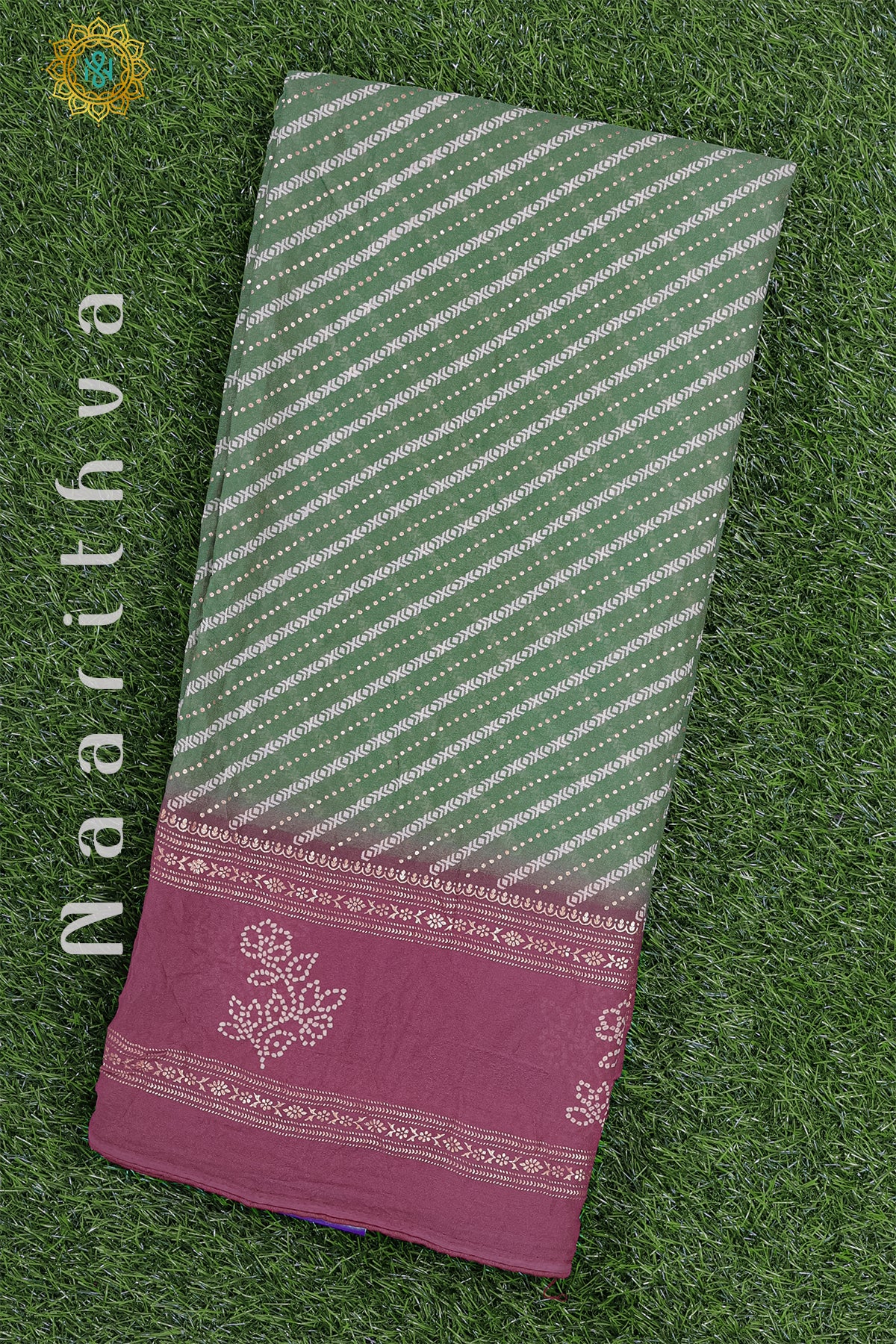 GREEN WITH PINK - CRUSHED CHIFFON