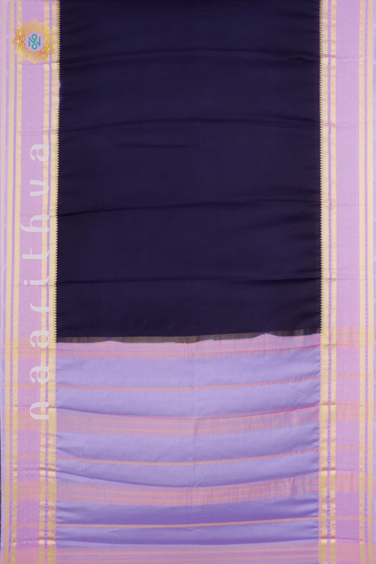 NAVY BLUE WITH LAVENDER - SEMI MYSORE CREPE SILK