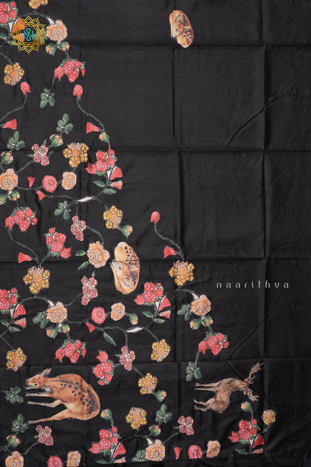 BLACK WITH WHITE - SEMI TUSSAR SILK