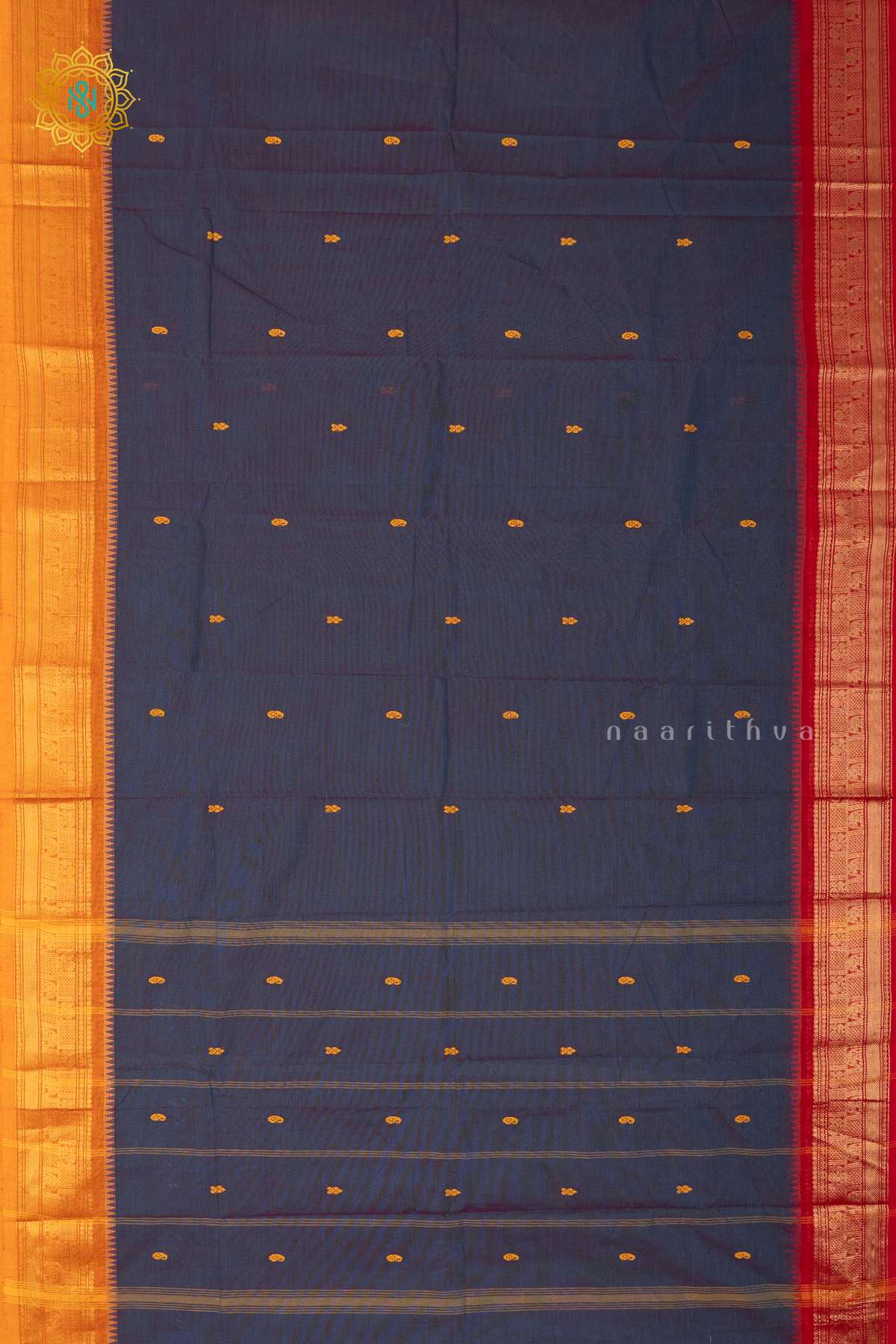 DUAL SHADE OF BLUE WITH RED & YELLOW - CHETTINAD COTTON