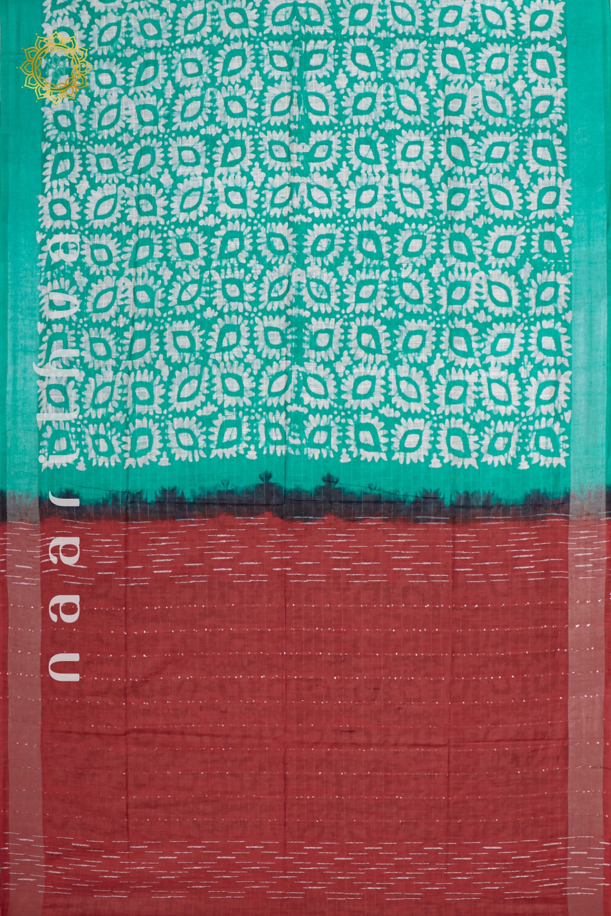 AQUA GREEN WITH RUST ORANGE - SLUB COTTON