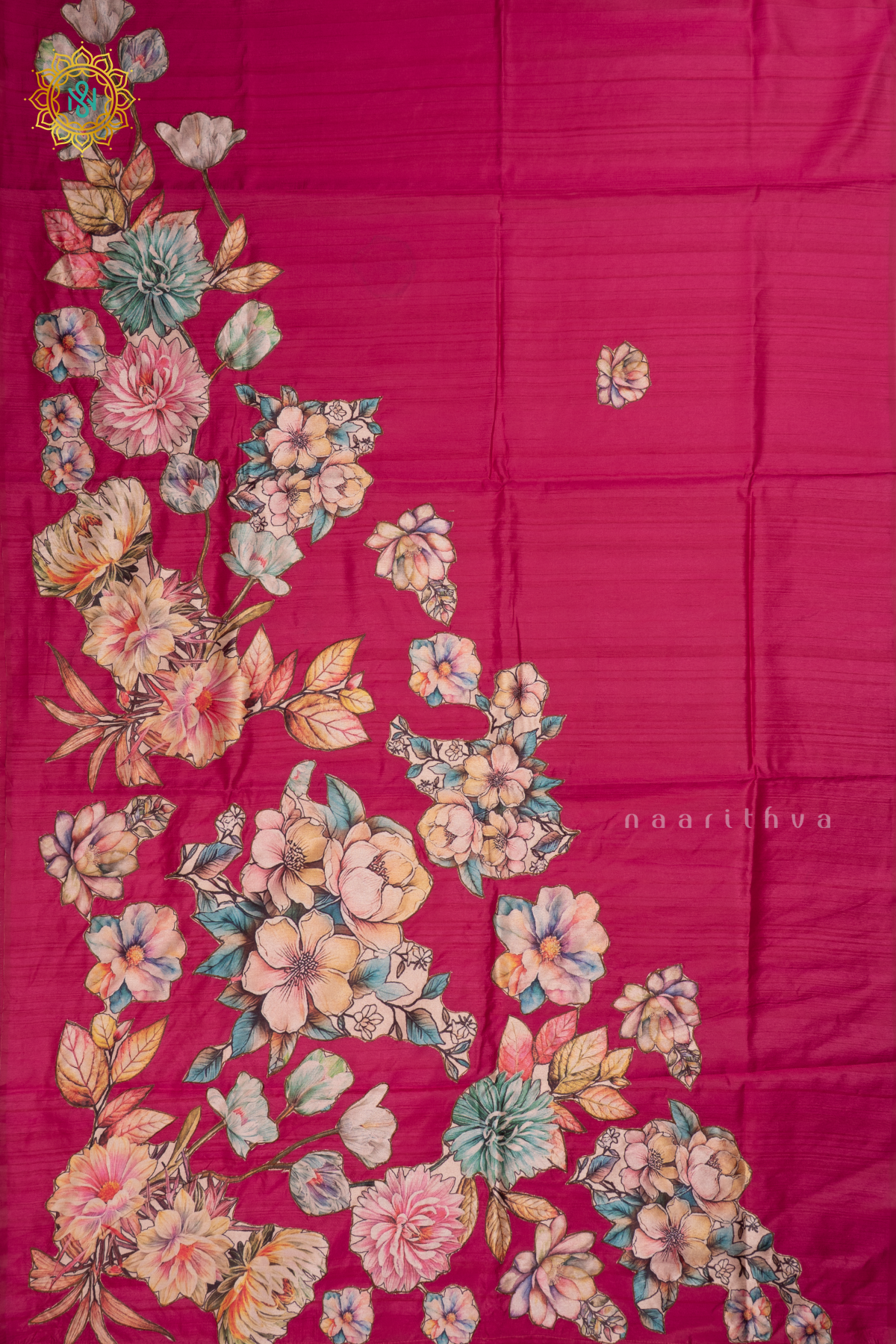RANI PINK - SEMI TUSSAR SILK WITH APPLIQUE WORK