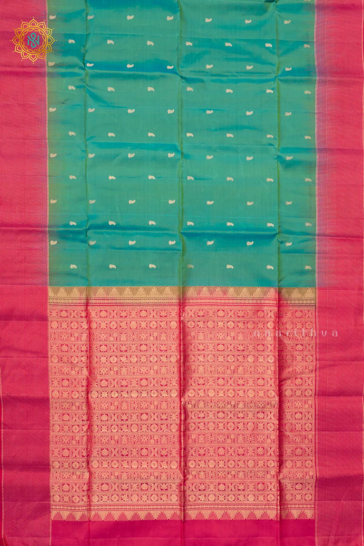 PEACOCK GREEN WITH PINK - PURE KANJIVARAM SOFT SILK