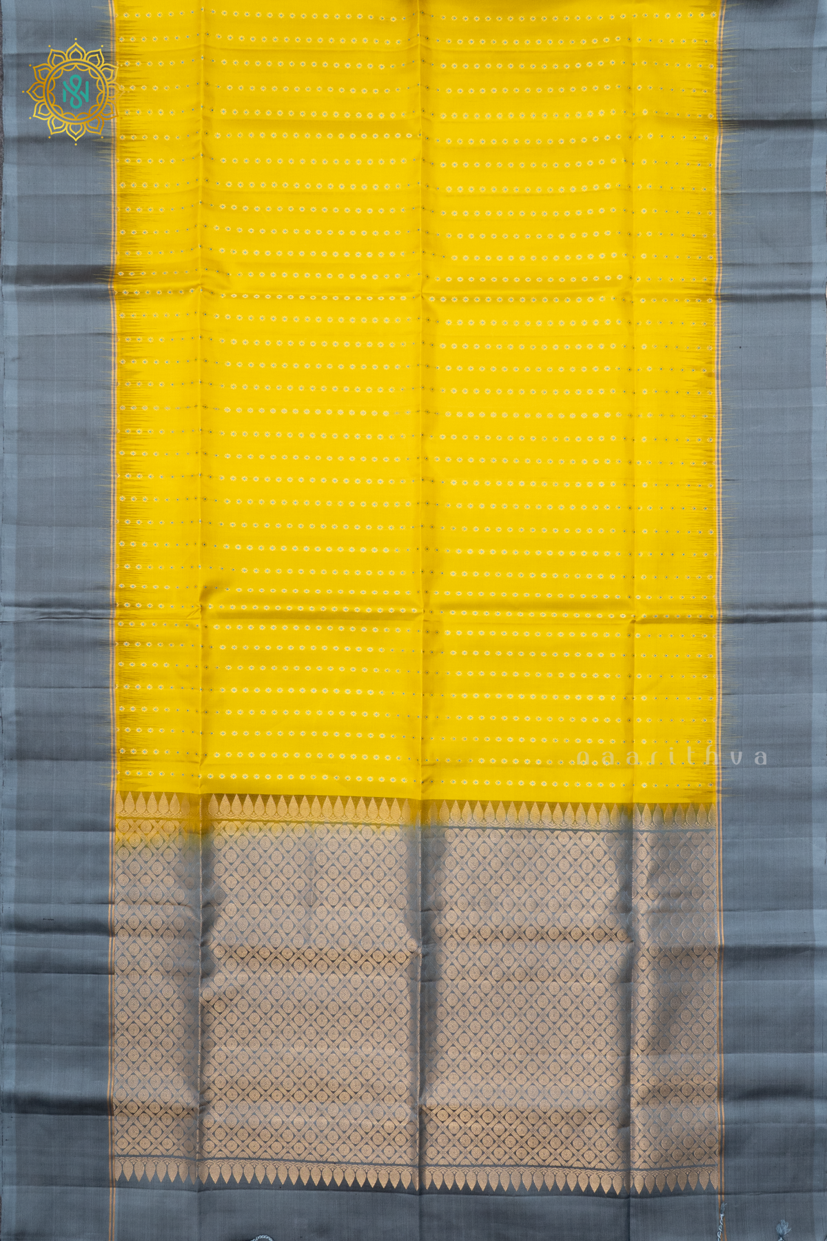 YELLOW WITH GREY - PURE KANJIVARAM SOFT SILK