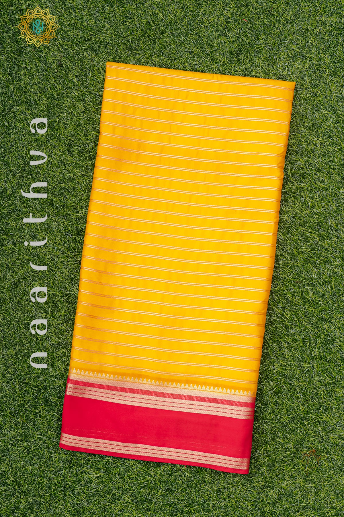 YELLOW WITH RED - SEMI MYSORE CREPE SILK