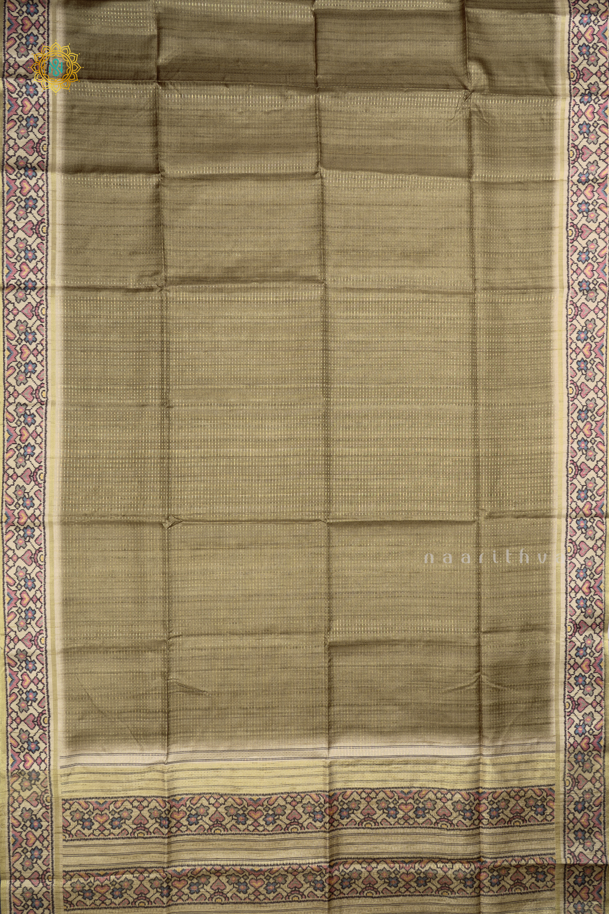 OLIVE GREEN WITH BEIGE - SEMI TUSSAR SILK