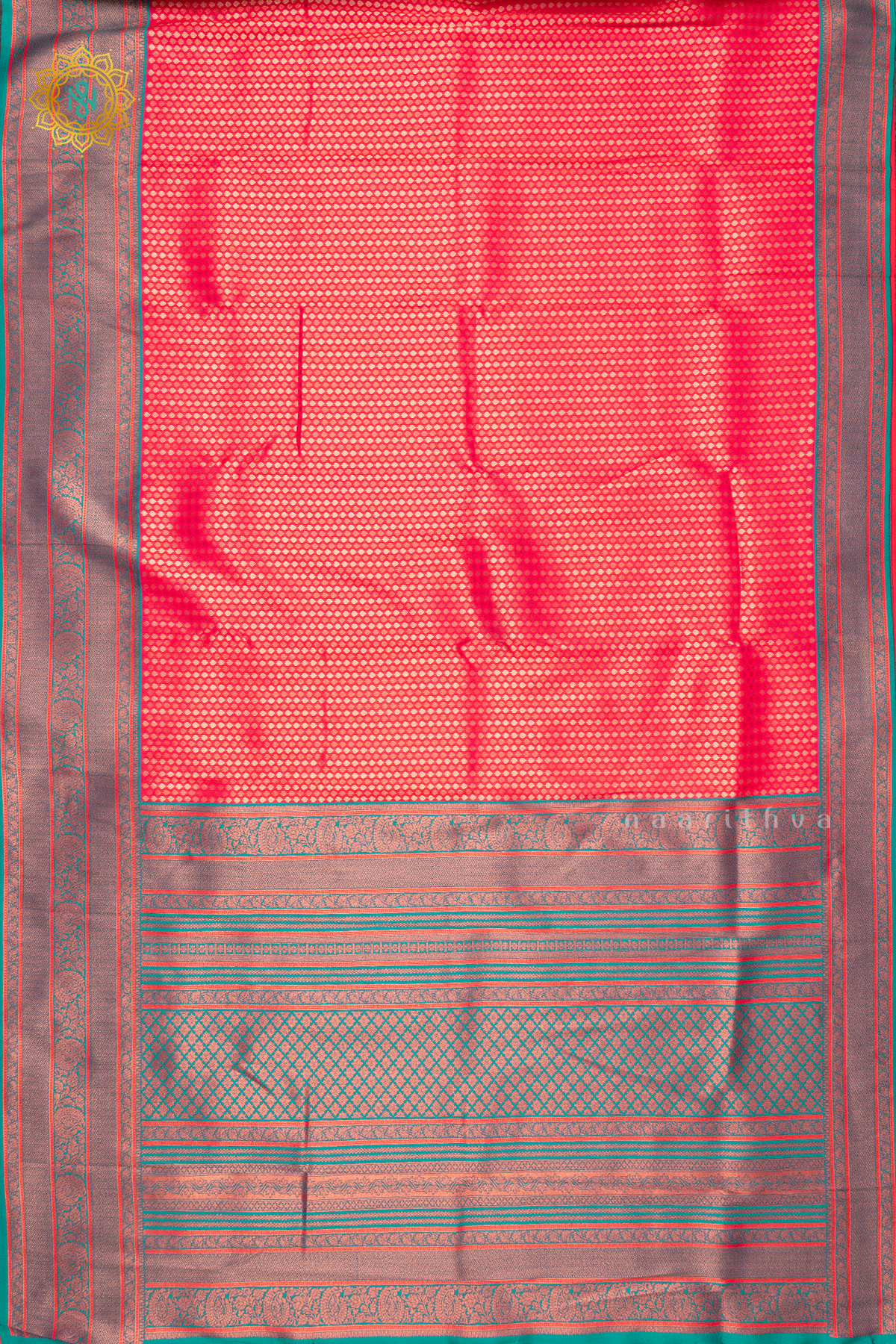 PINK WITH CYAN GREEN - SEMI KANCHI