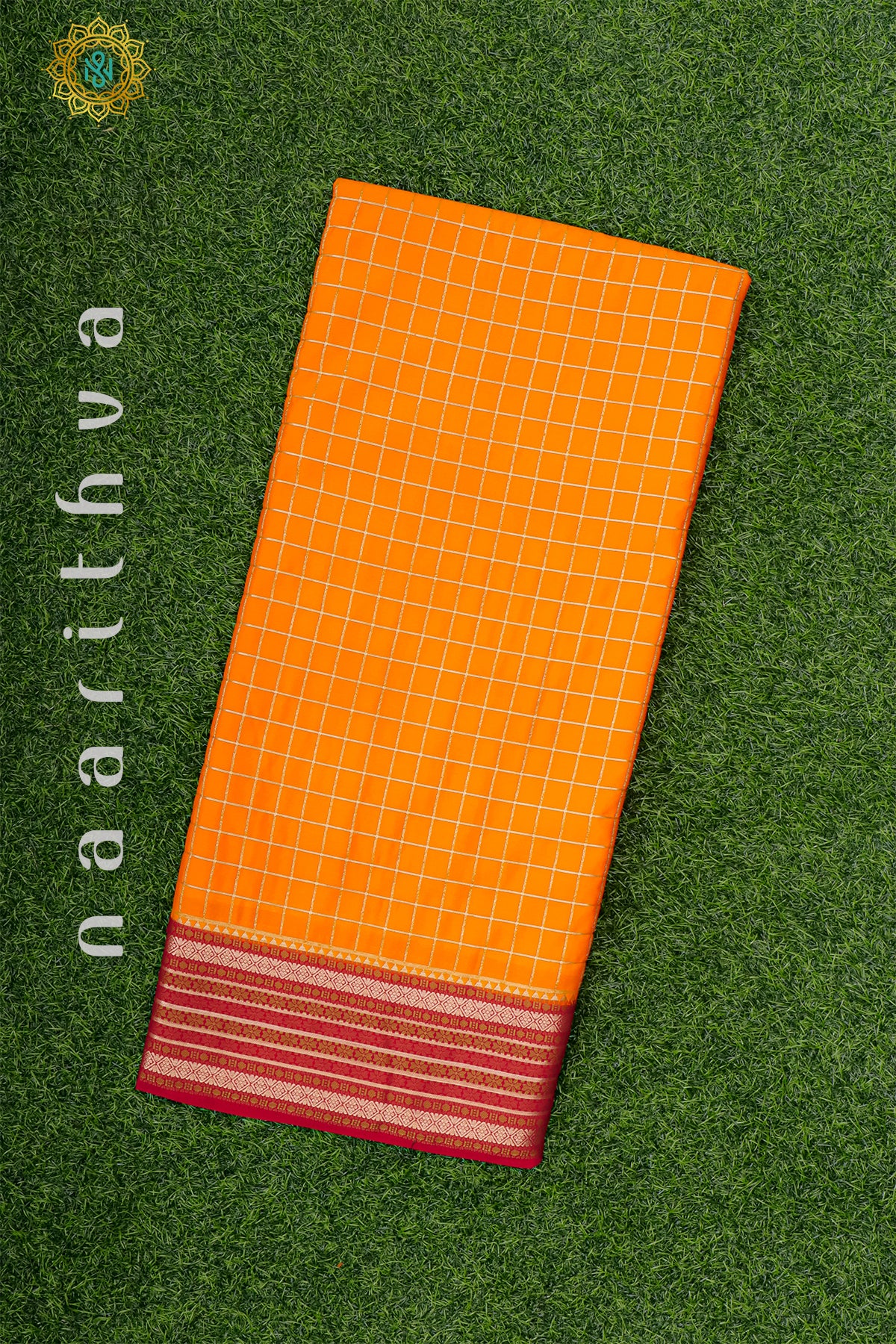 ORANGE WITH RED - SEMI MYSORE CREPE SILK